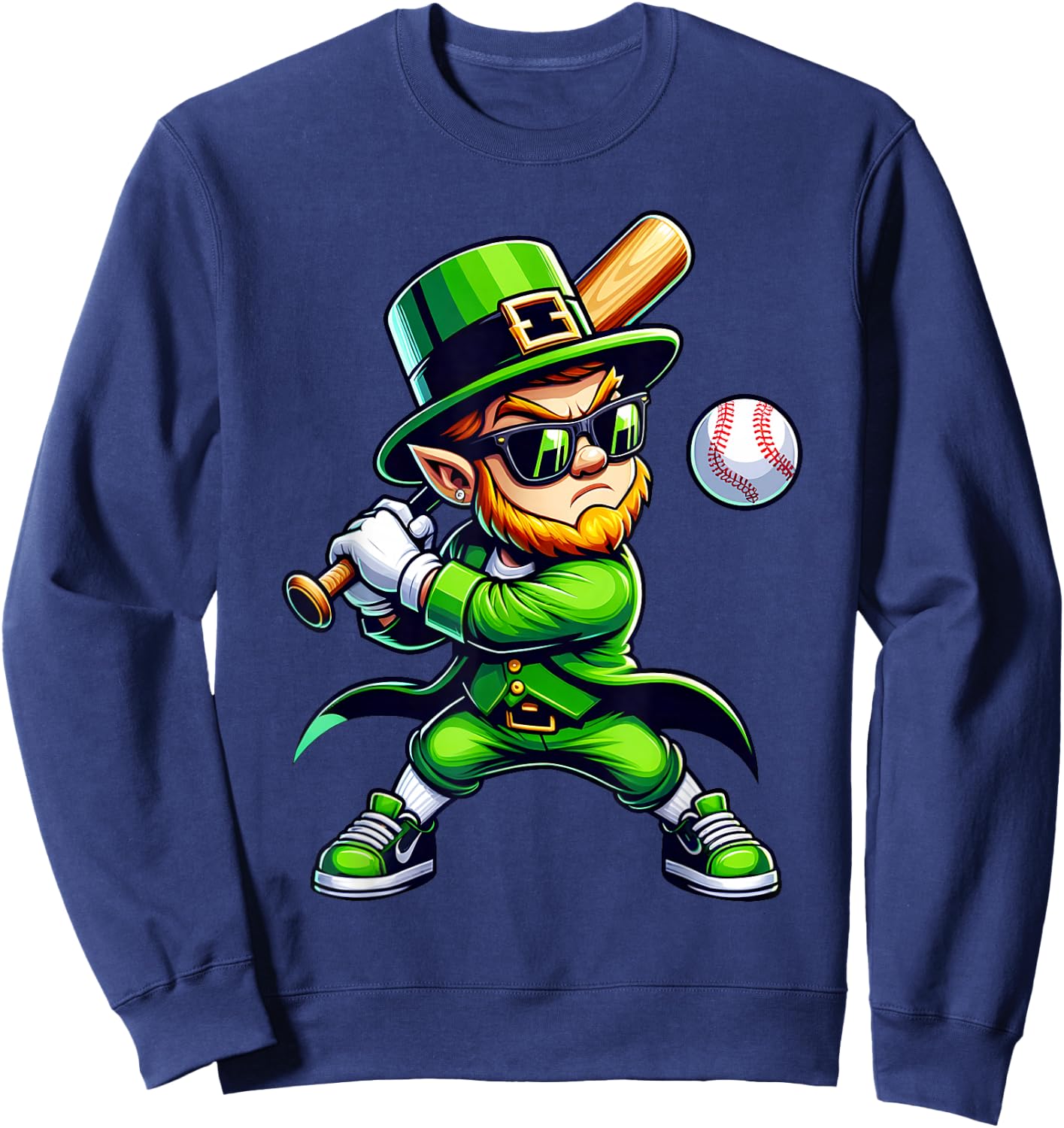 Leprechaun Playing Baseball St Patricks Day Sport Boys Sweatshirt - Sweatshirt | Navy