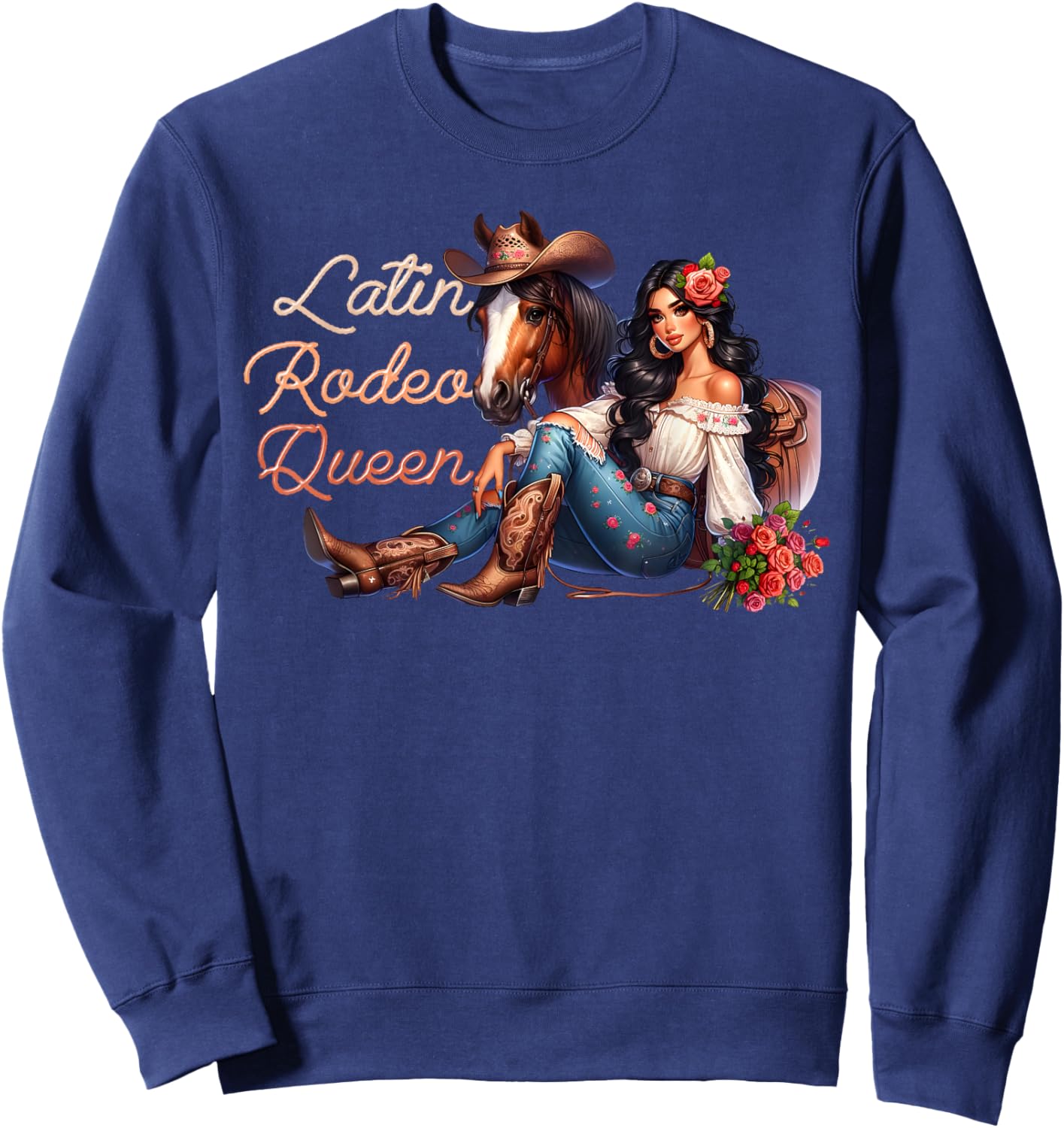 Latin Rodeo Queen Mexican Latina Cowgirl Cowboy Western Sweatshirt - Sweatshirt | Navy