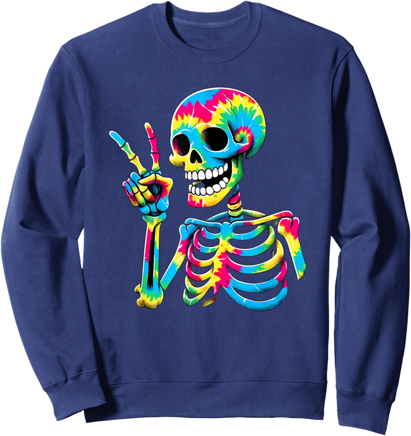 Peace Sign Tie Dye Skeleton Sweatshirt - Sweatshirt | Navy