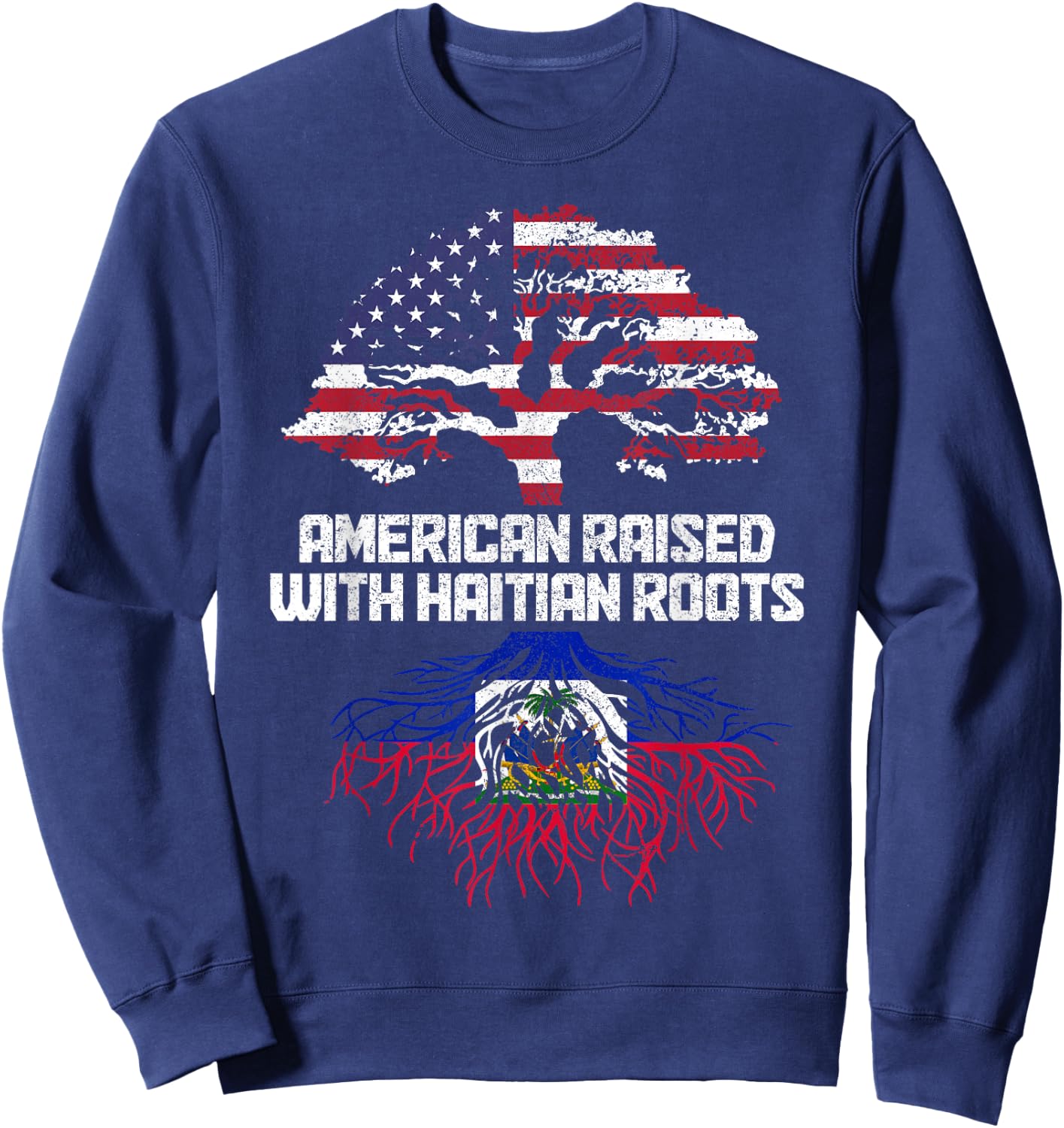 American Haitian Roots Pride Haiti Flag Sweatshirt - Sweatshirt | Navy