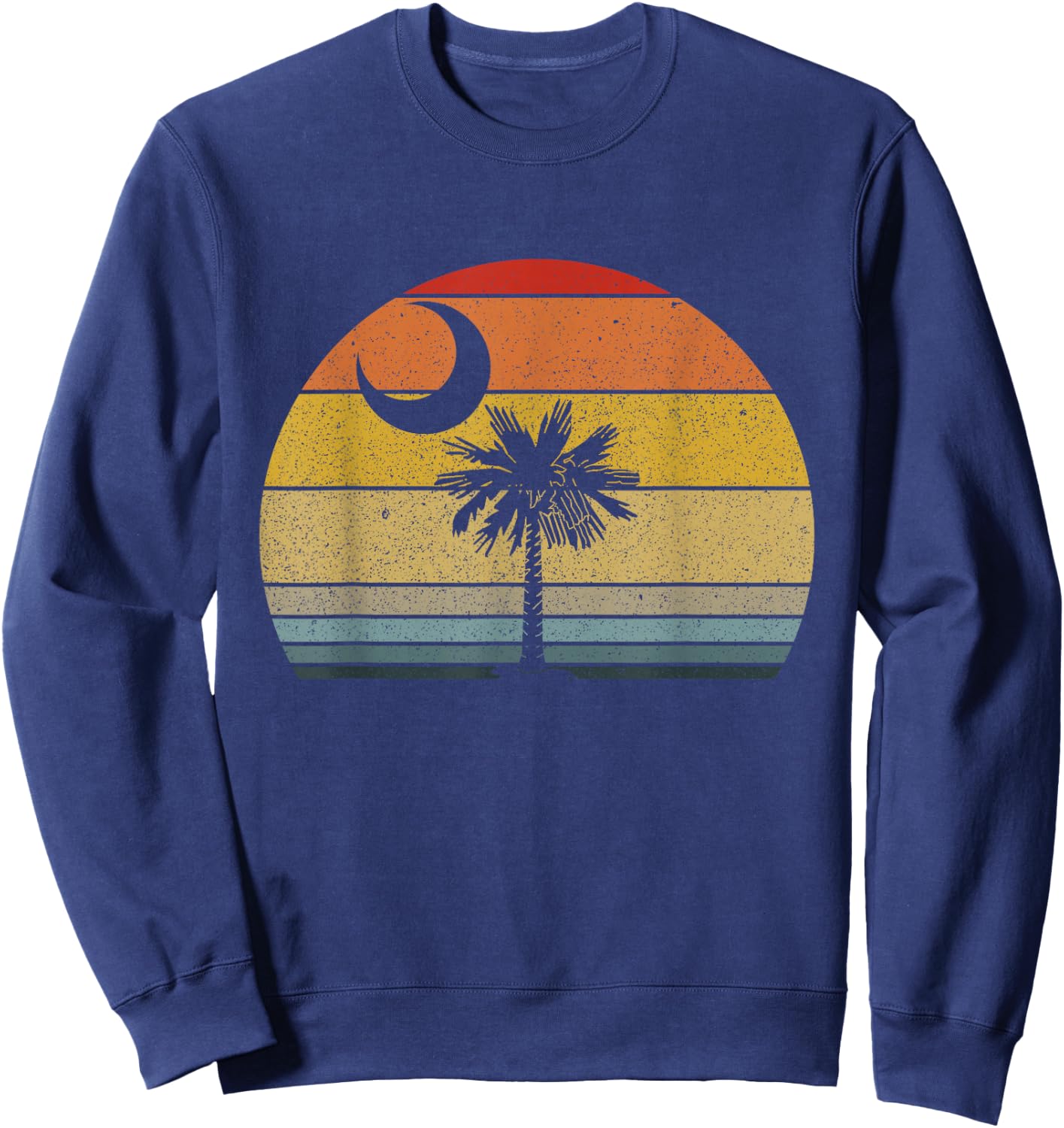 Retro Sunset South Carolina Flag Palmetto Tree Crescent Moon Sweatshirt - Sweatshirt | Navy