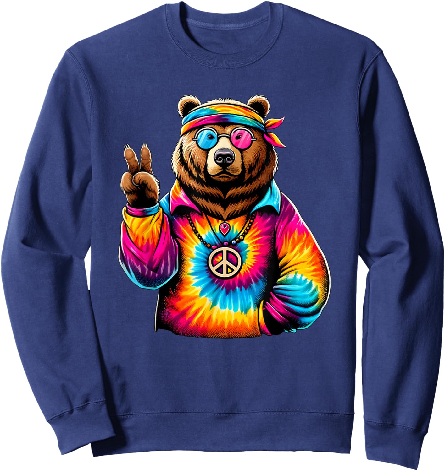 Peace Sign Tie Dye Grizzly Bear Sweatshirt - Sweatshirt | Navy