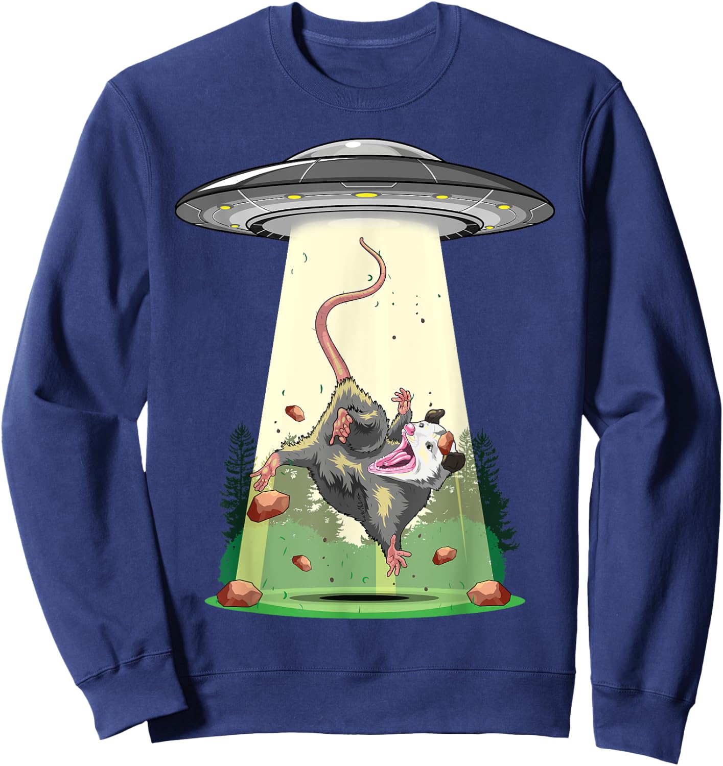 Alien Abduction Shirt Opossum UFO Flying Saucer Conspiracy Sweatshirt - Sweatshirt | Navy