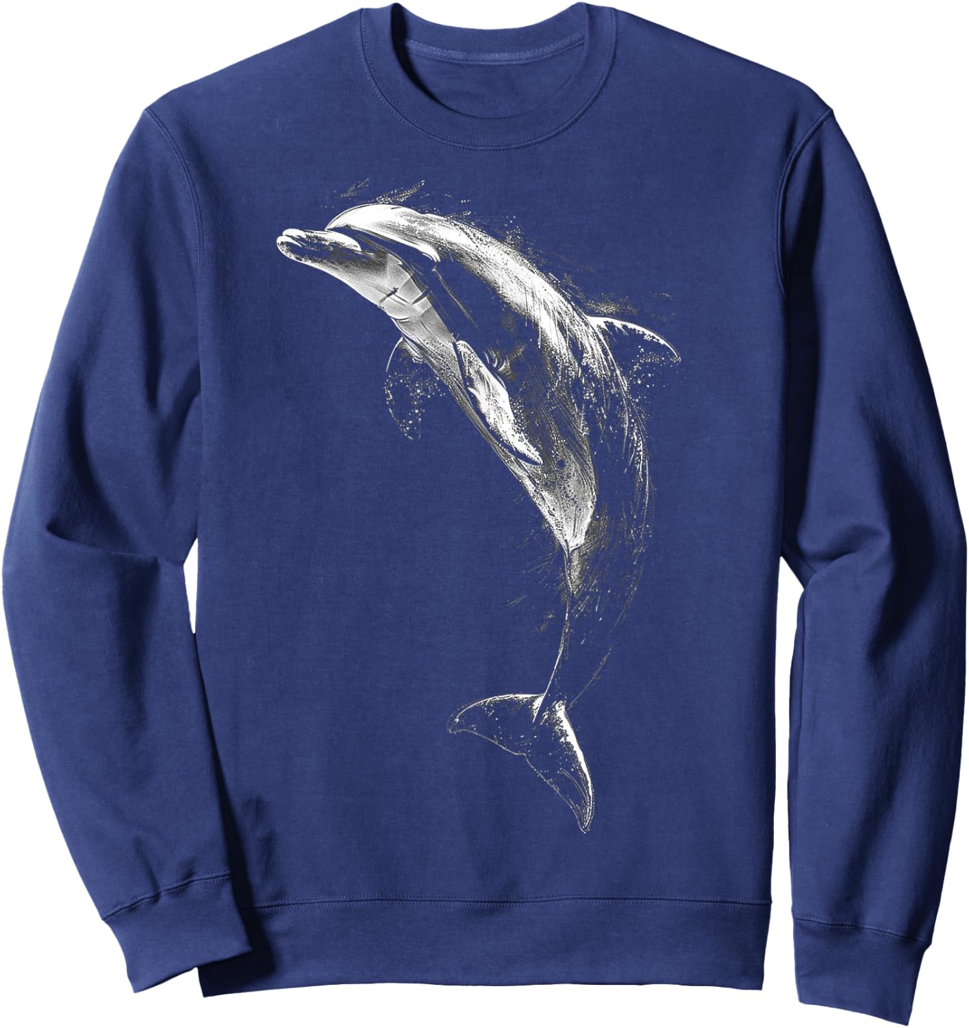 Dolphin Art Drawing Animal Illustration Motif Dolphin Sweatshirt - Sweatshirt | Navy