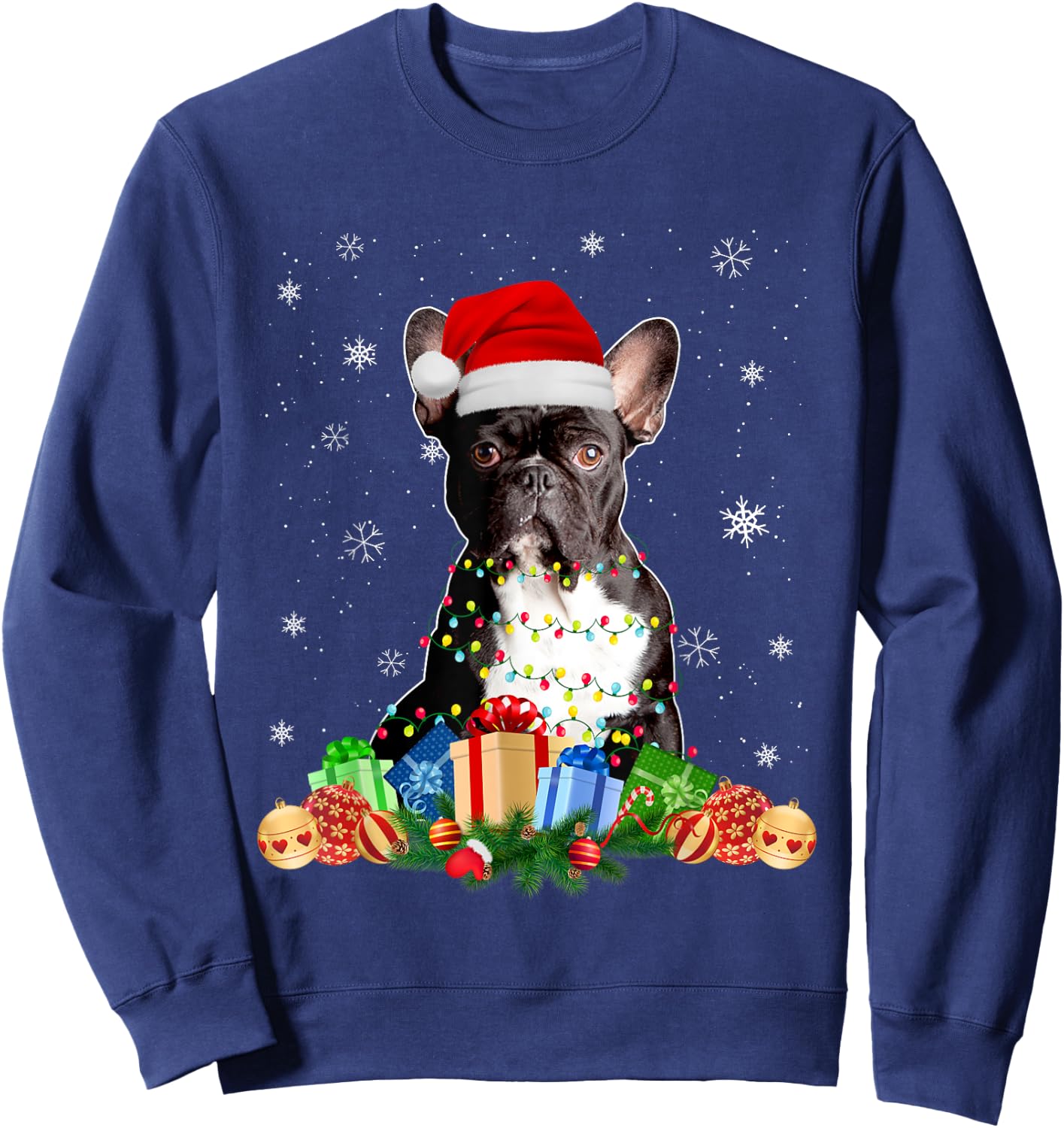 French Bulldog Dog Christmas Lights Santa Puppy Dog Lover Men Women Kids Sweatshirt - Sweatshirt | Navy