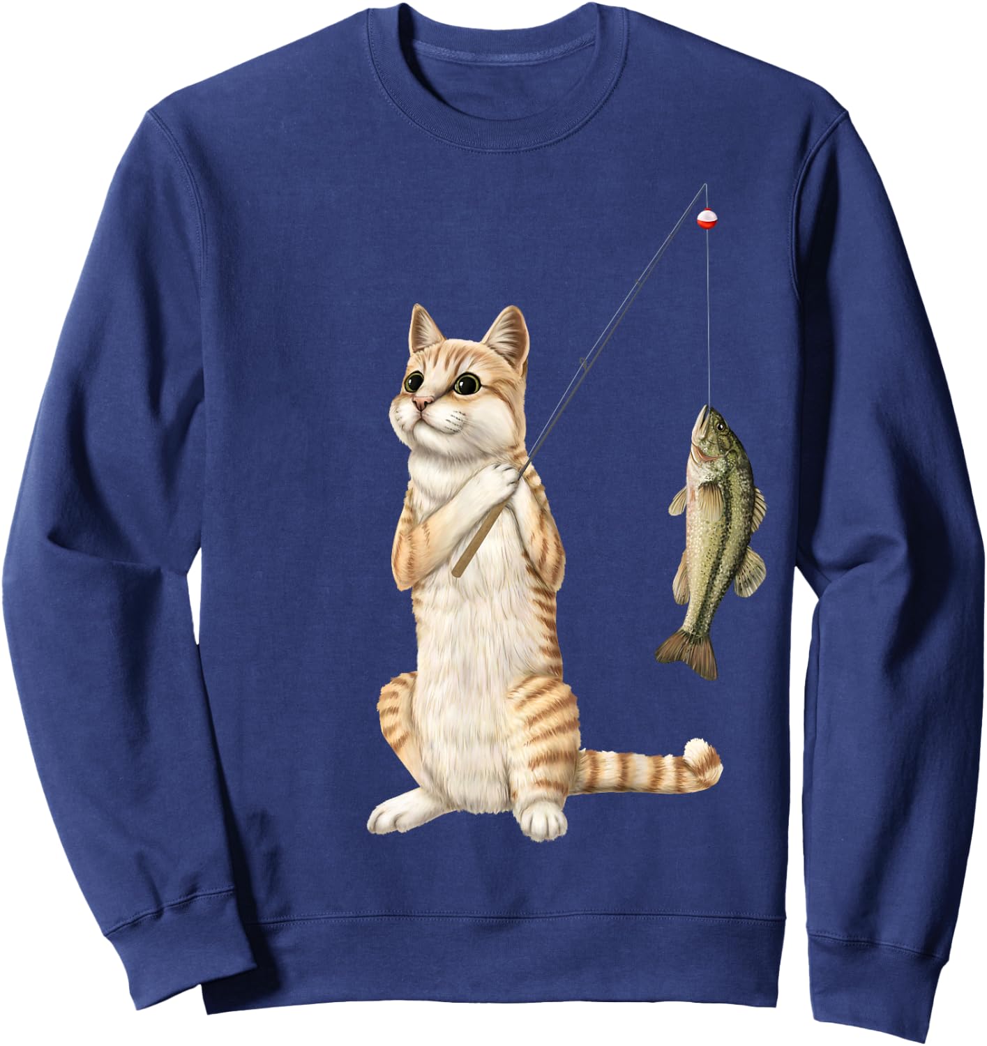 Fishing cat with a bass Sweatshirt - Sweatshirt | Navy