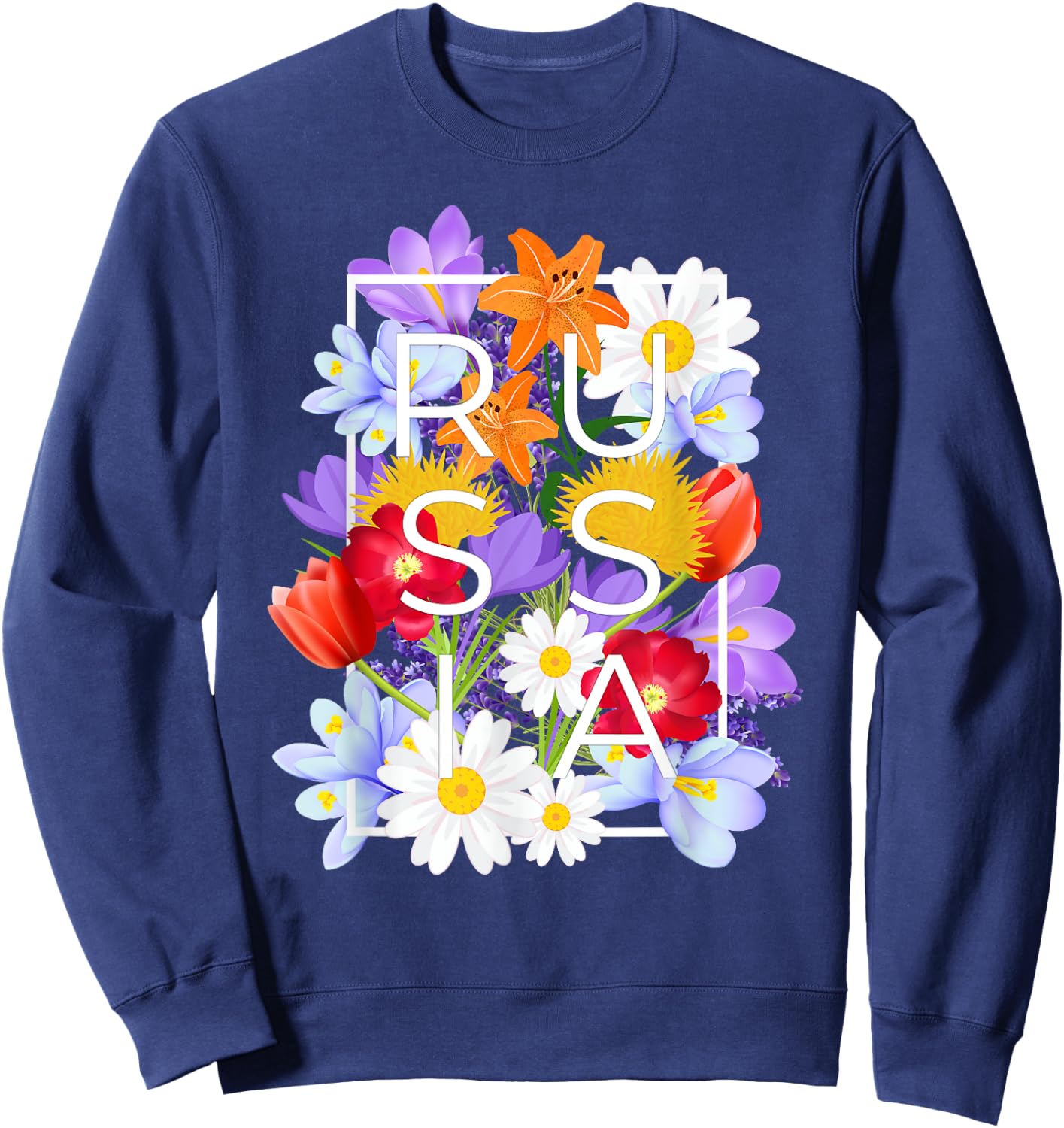 Flowers of Russia Word Art - Russian Pride Sweatshirt - Sweatshirt | Navy