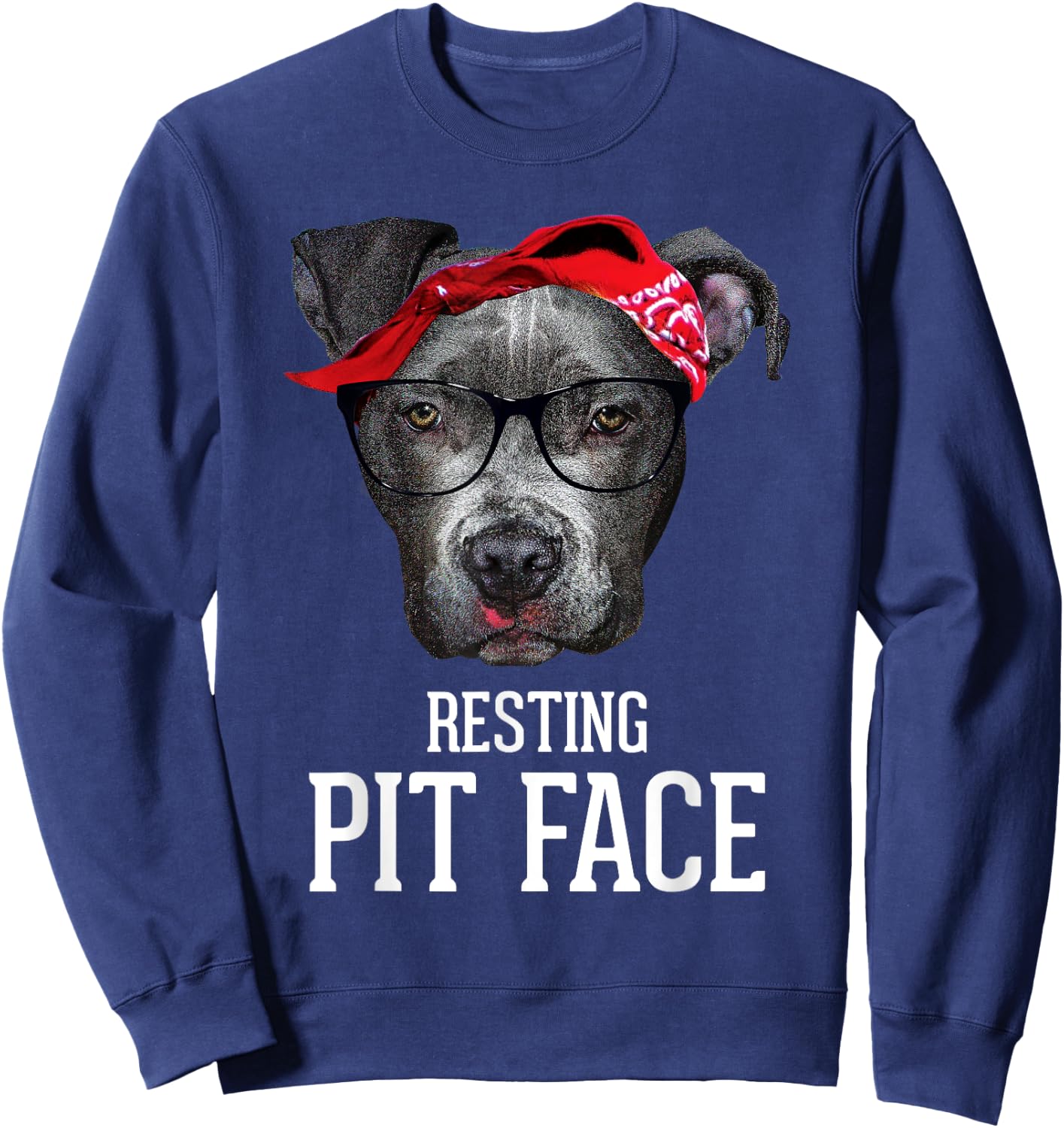 Vintage Pitbull Resting Pit Face - Funny Pitbull Lovers Dog Sweatshirt - Sweatshirt | Navy