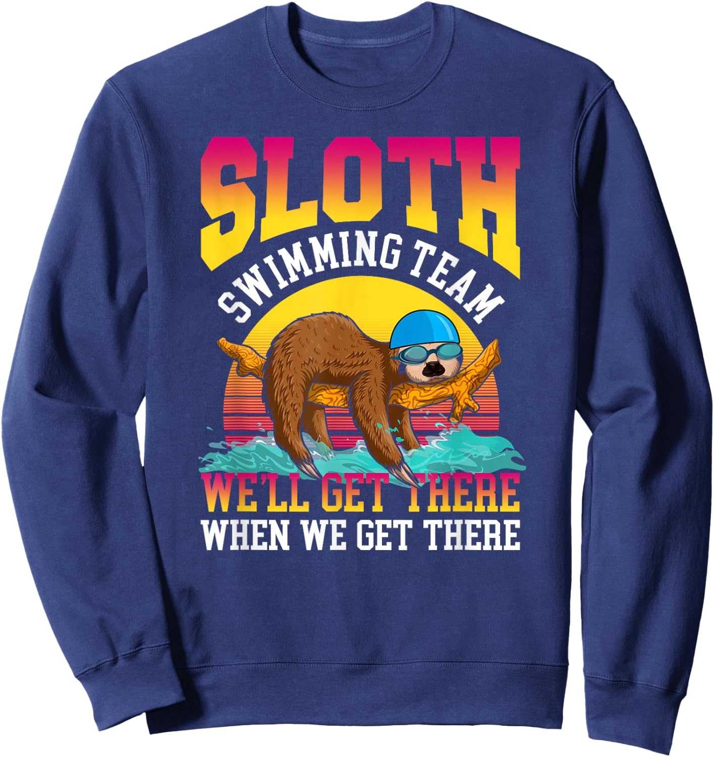 Swimmer Swim Sloth Swimming Team Retro Sweatshirt - Sweatshirt | Navy