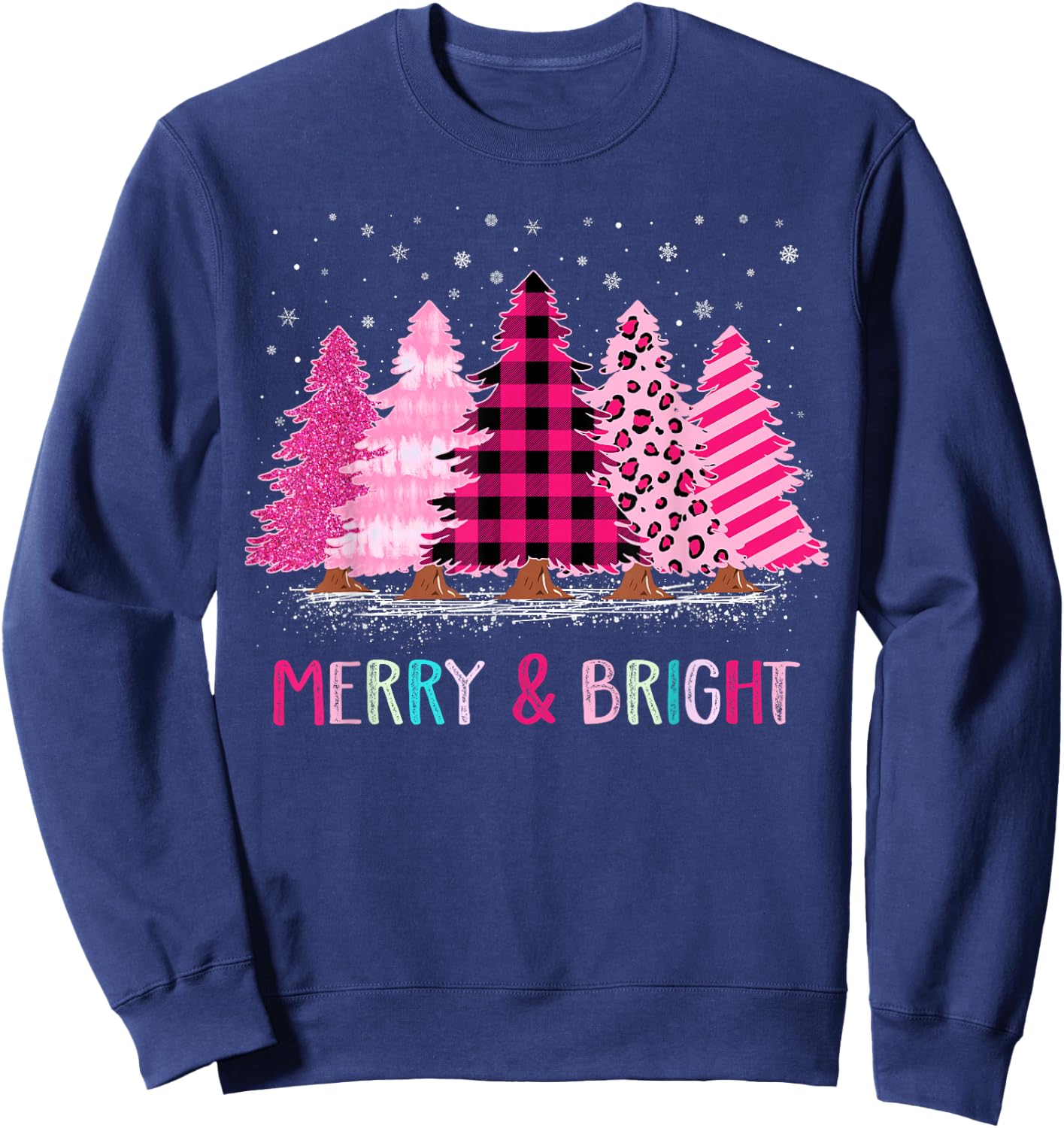 Merry and Bright Pink Christmas Tree Cute Xmas Costume Women Sweatshirt - Sweatshirt | Navy