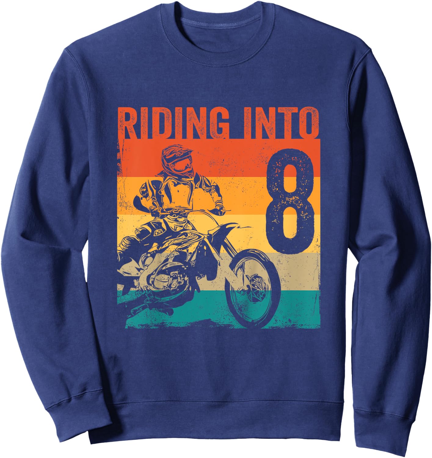 Kids Kids Motocross 8 Years Old Dirt Bike 8th Birthday Party Sweatshirt - Sweatshirt | Navy