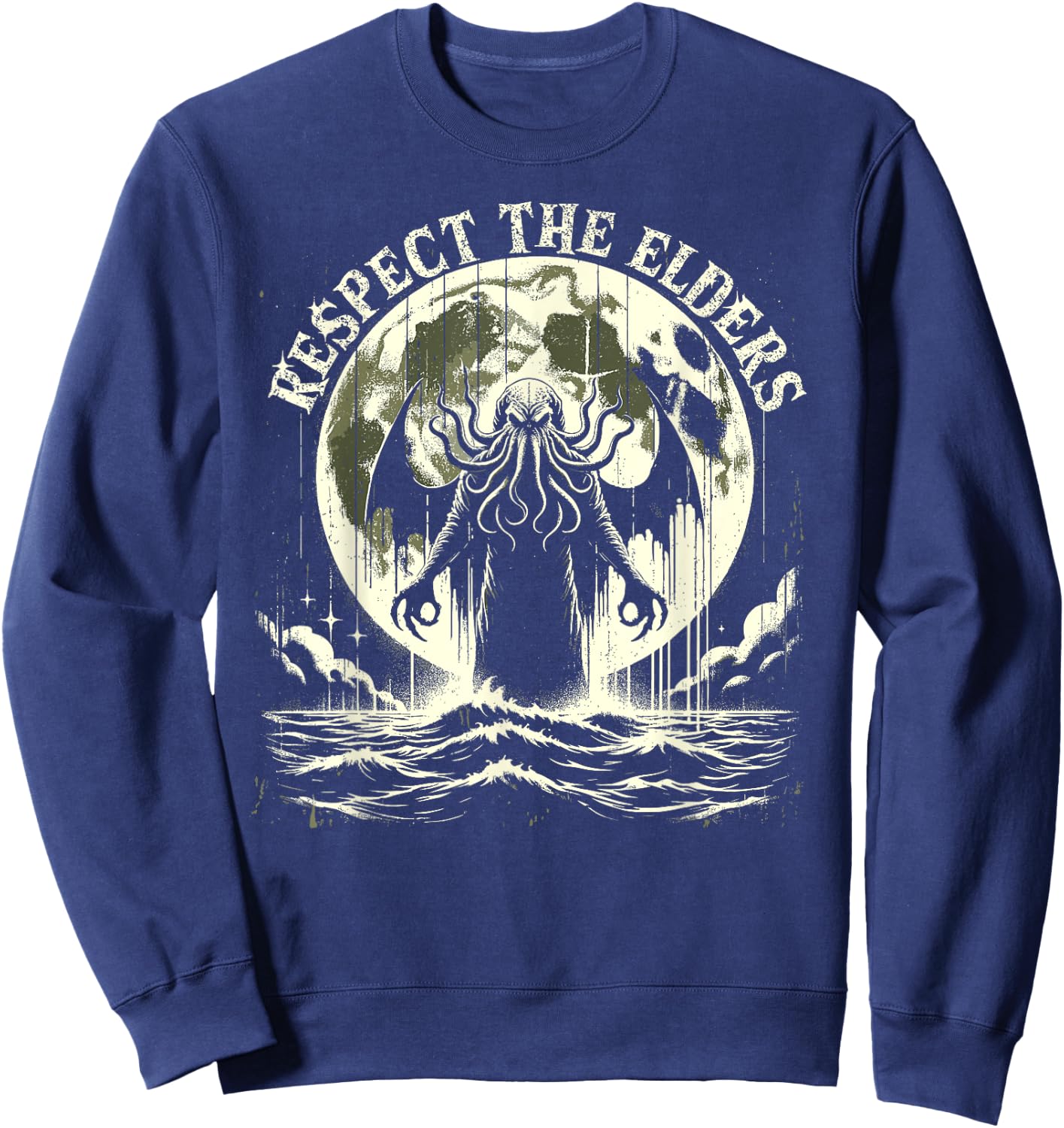 Cthulhu Respect The Elders, Vintage Cosmic Horror Sweatshirt - Sweatshirt | Navy