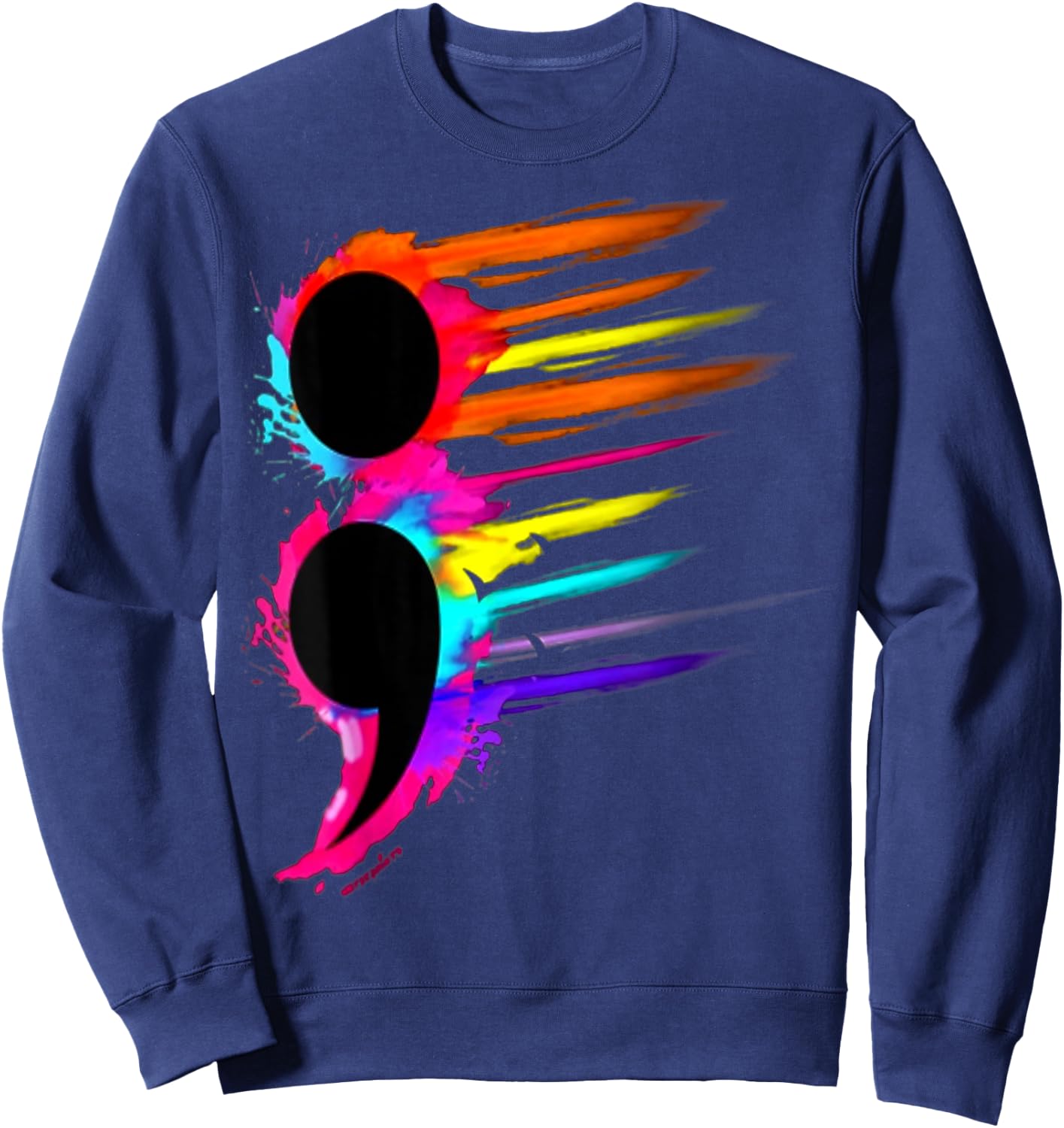 Suicide Prevention Semicolon Retro Colorful Birds Sweatshirt - Sweatshirt | Navy