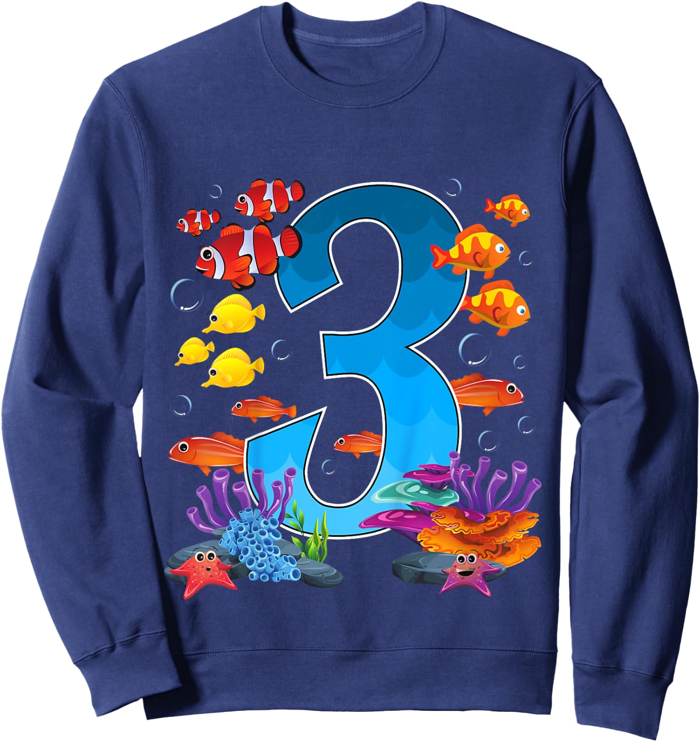 3 Year Old Under The Sea Birthday Ocean Fish Theme 3rd Gift Sweatshirt - Sweatshirt | Navy