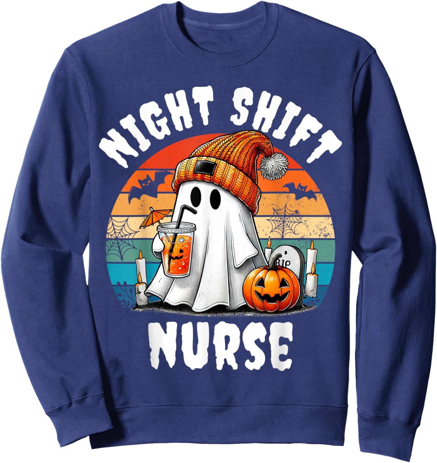 Funny Night Shift Nurse Ghost Boo Halloween RN Nurses Coffee Sweatshirt - Sweatshirt | Navy