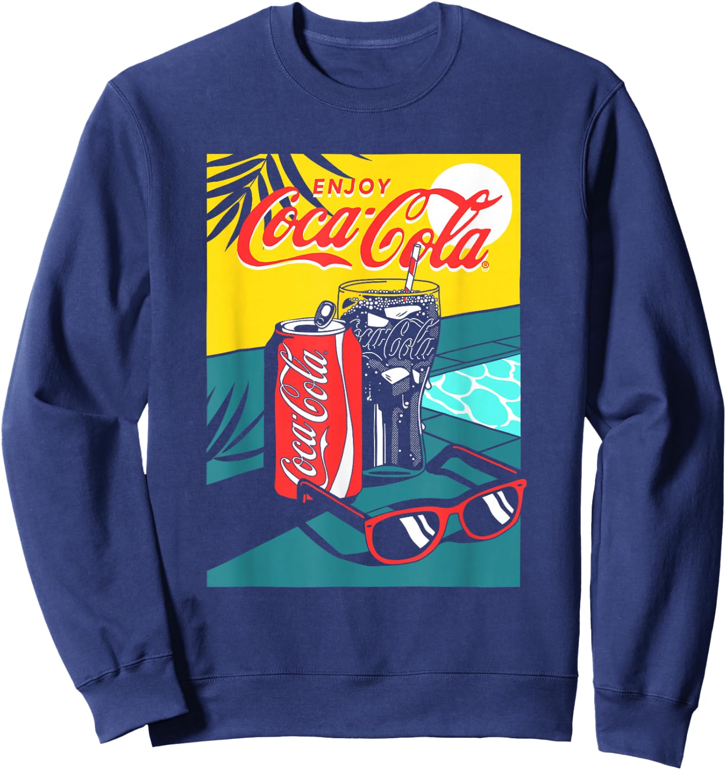 Coca-Cola Enjoy Coke By The Pool Big Chest Retro Poster Sweatshirt - Sweatshirt | Navy
