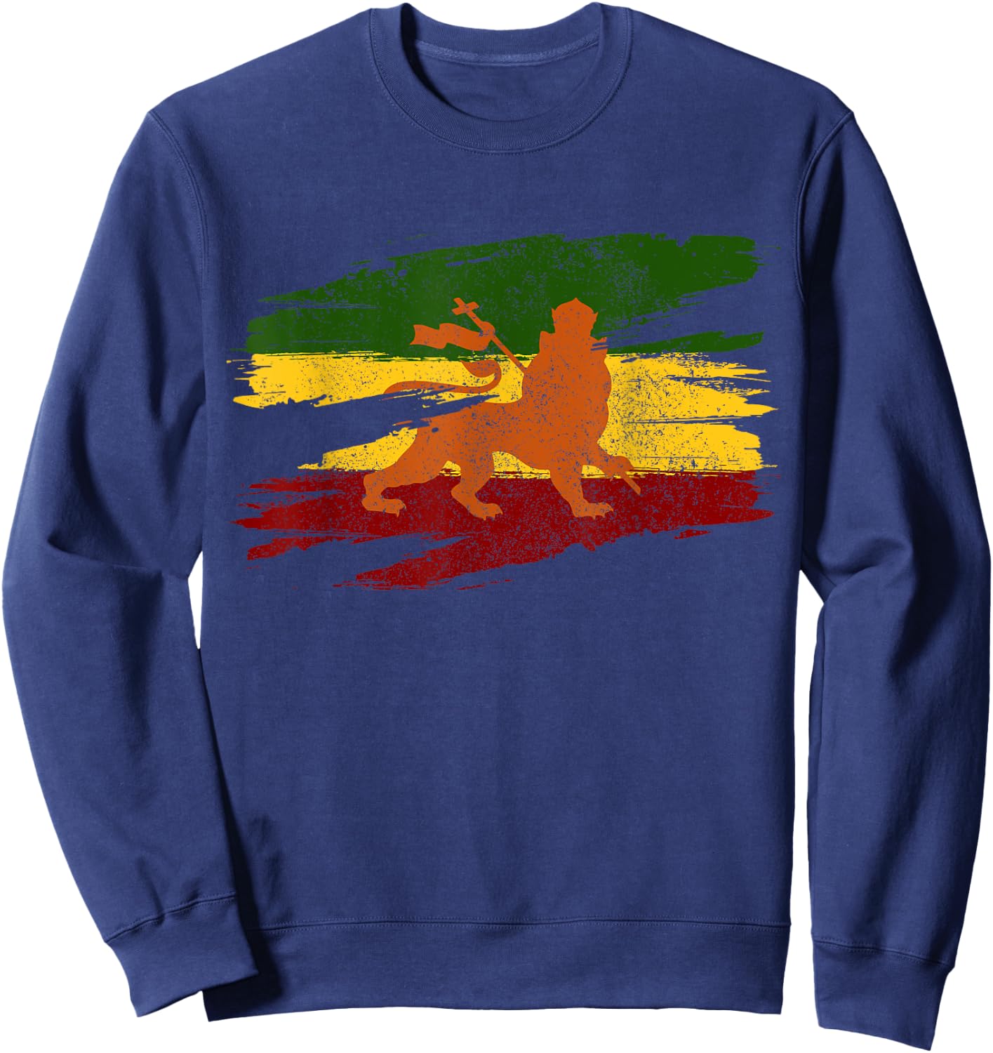 Lion Of Judah Ethiopian Flag Cross Rasta Rastafari Gift Sweatshirt - Sweatshirt | Navy