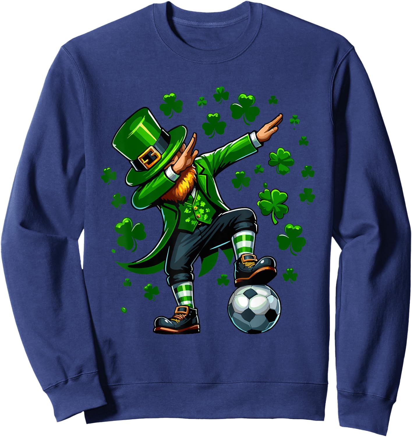 St Patricks Day Boy Men Soccer Sports Dabbing Leprechaun Sweatshirt - Sweatshirt | Navy