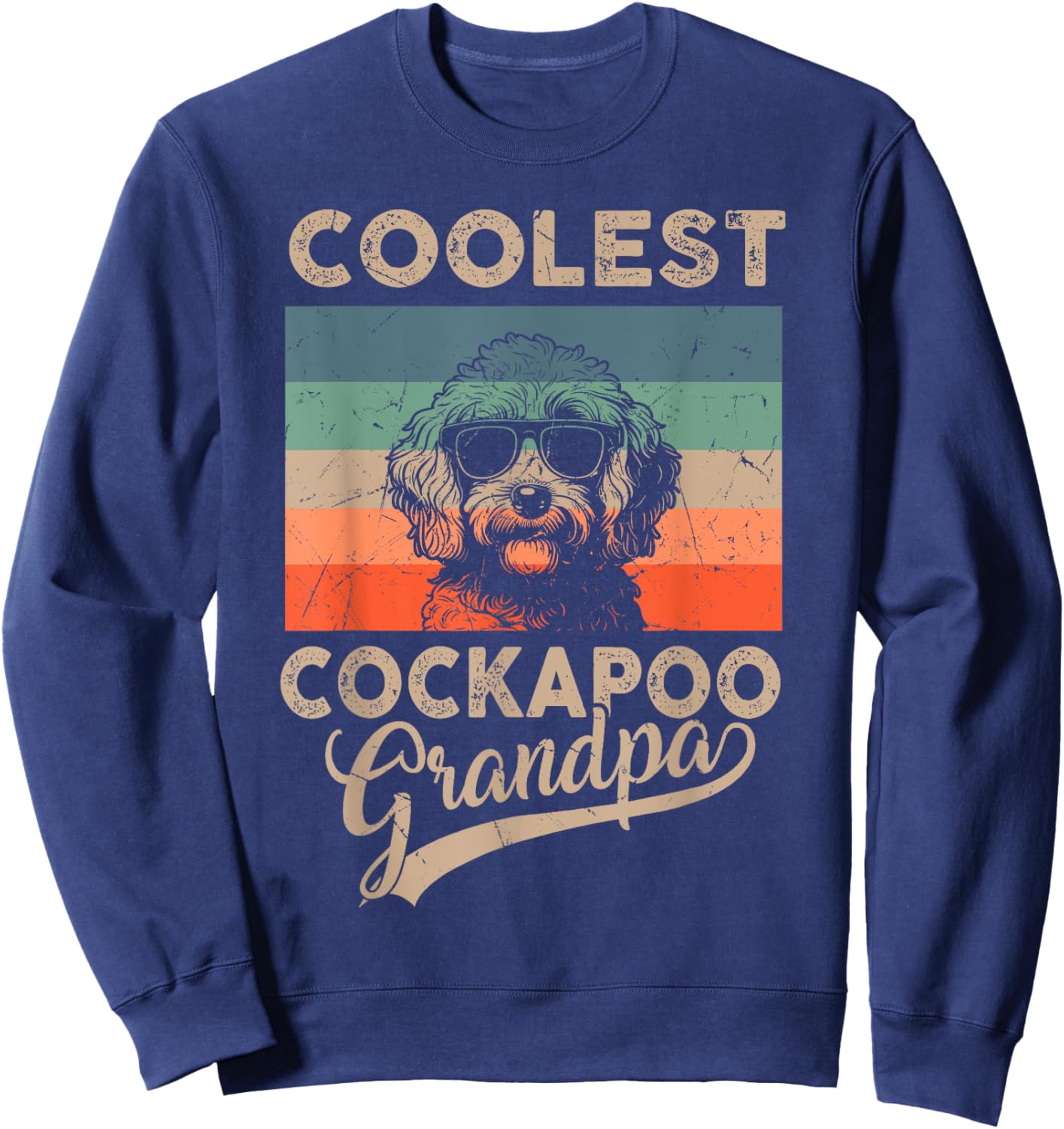 Coolest Cockapoo Grandpa Gifts Dad Funny Dog Grandpa Retro Women Girls Kids Sweatshirt - Sweatshirt | Navy