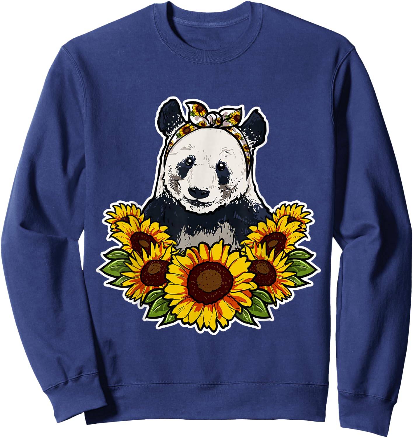 Cute Panda Love Gift Sunflowers Decor Panda Sweatshirt - Sweatshirt | Navy