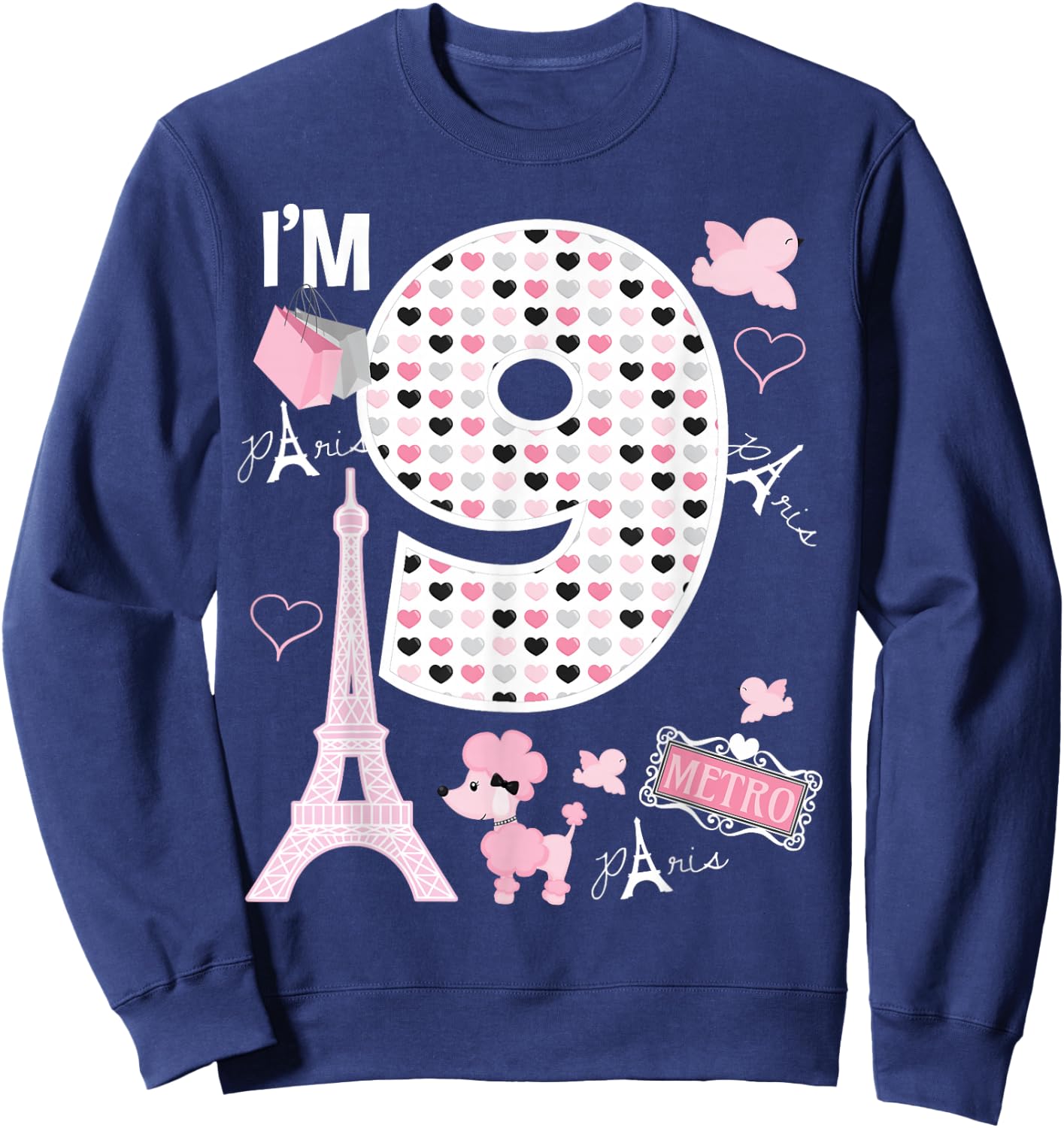 Paris 9th Birthday Girl Paris 9 Year Old Matching Family Sweatshirt - Sweatshirt | Navy