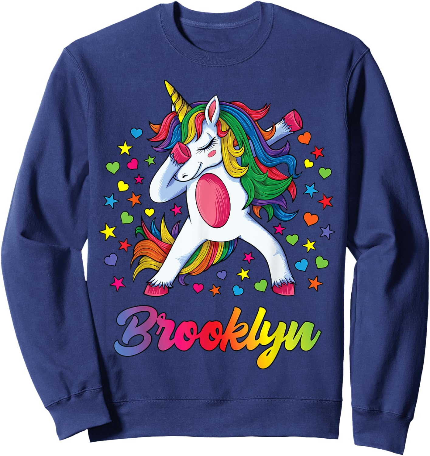 Brooklyn Dabbing Unicorn Rainbow Personalized Name Custom Sweatshirt - Sweatshirt | Navy