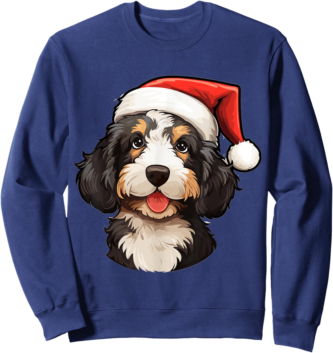 Bernedoodle Dog Breed with a Christmas Hat Men Women Kids Sweatshirt - Sweatshirt | Navy