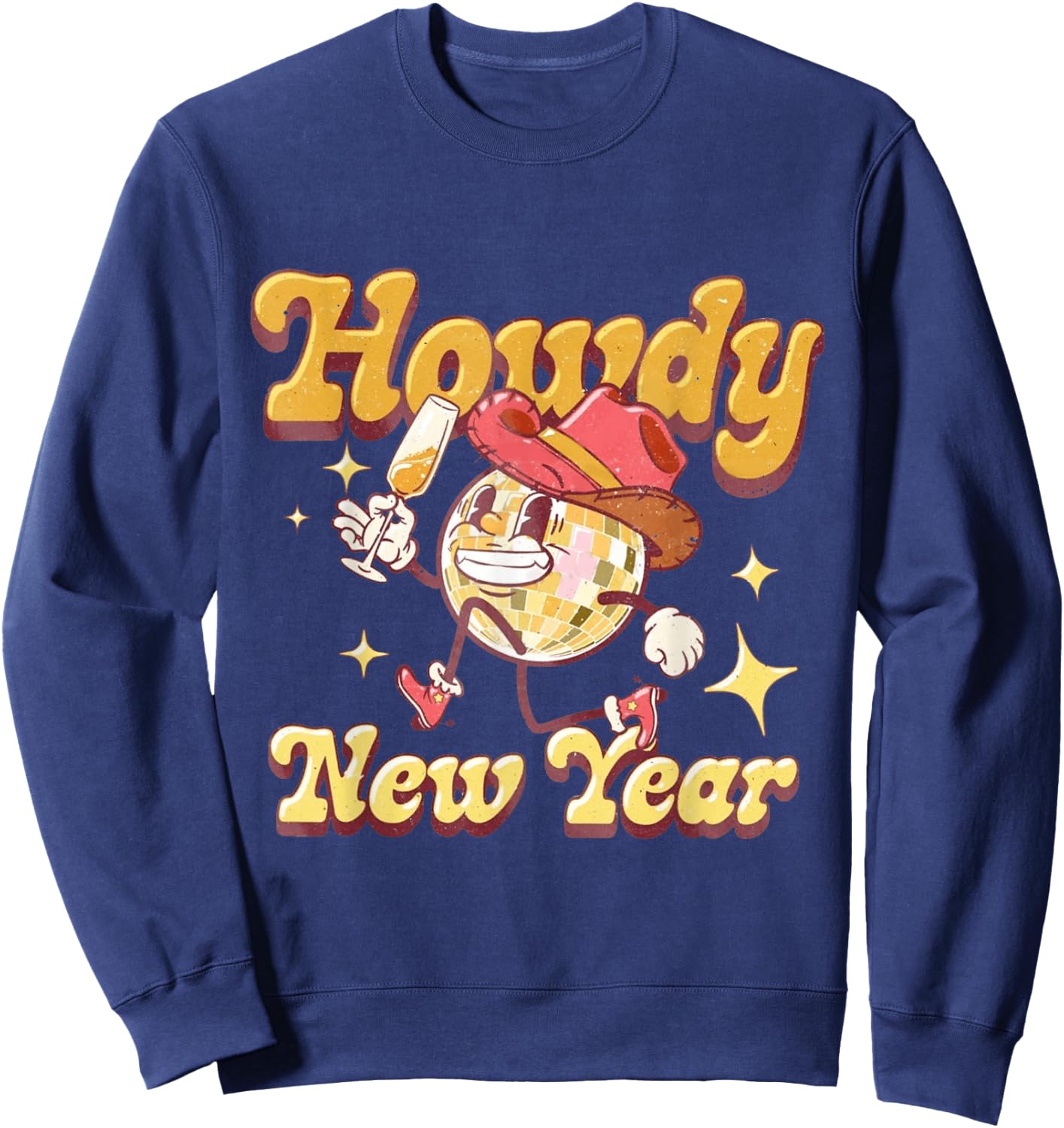 Howdy New Year 2024 Western Cowgirl Hat And Disco Balls Sweatshirt - Sweatshirt | Navy