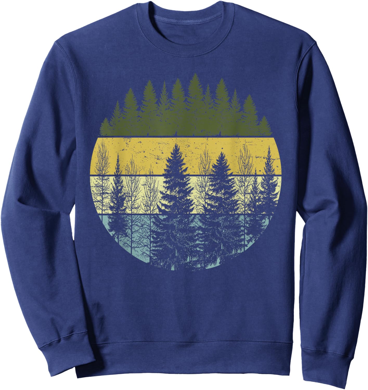 Retro Forest Trees Outdoors Nature Vintage Graphic Apparel Sweatshirt - Sweatshirt | Navy