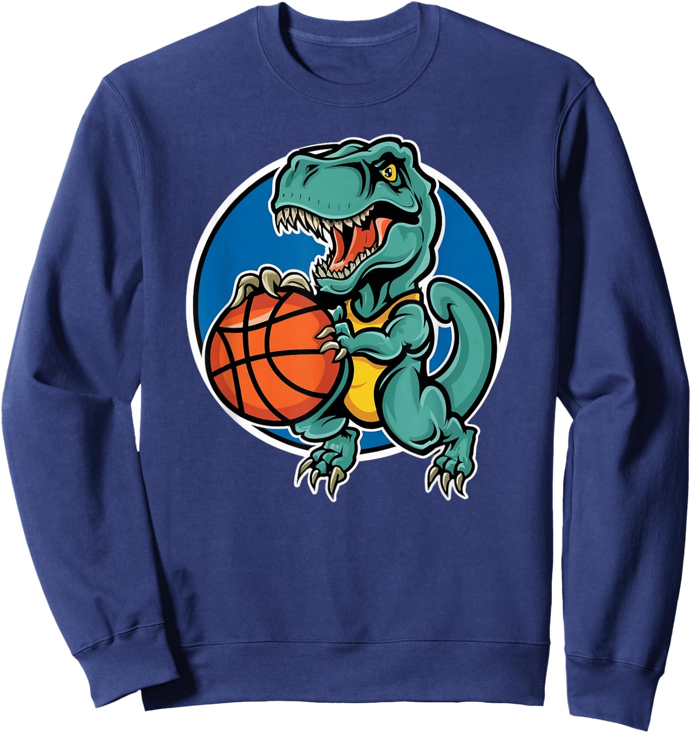 Slam Dunk T Rex Dinosaur Basketball Cartoon Sweatshirt - Sweatshirt | Navy
