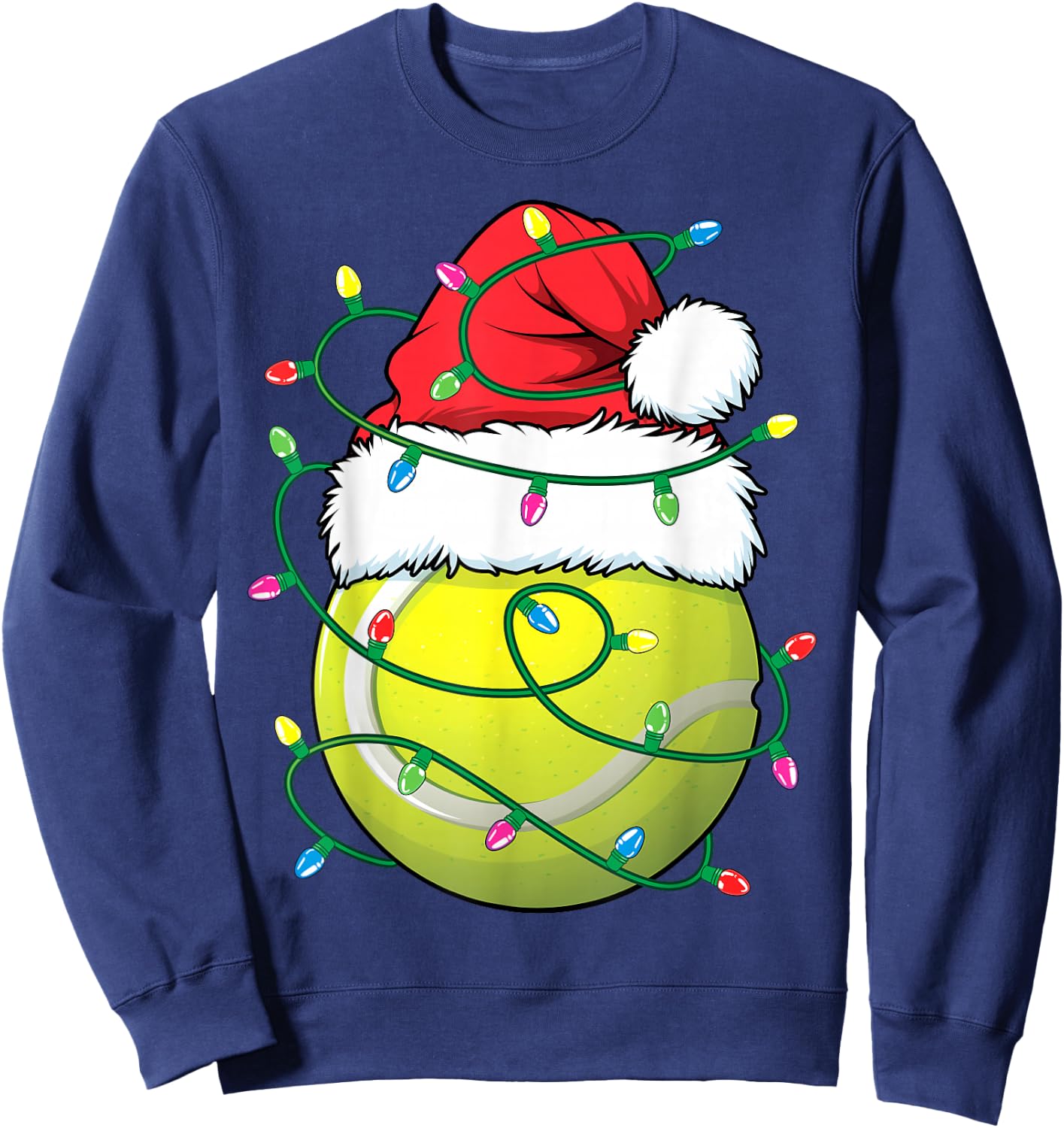 Funny Christmas Tennis Ball Santa Hat Xmas Lights Sweatshirt - Sweatshirt | Navy