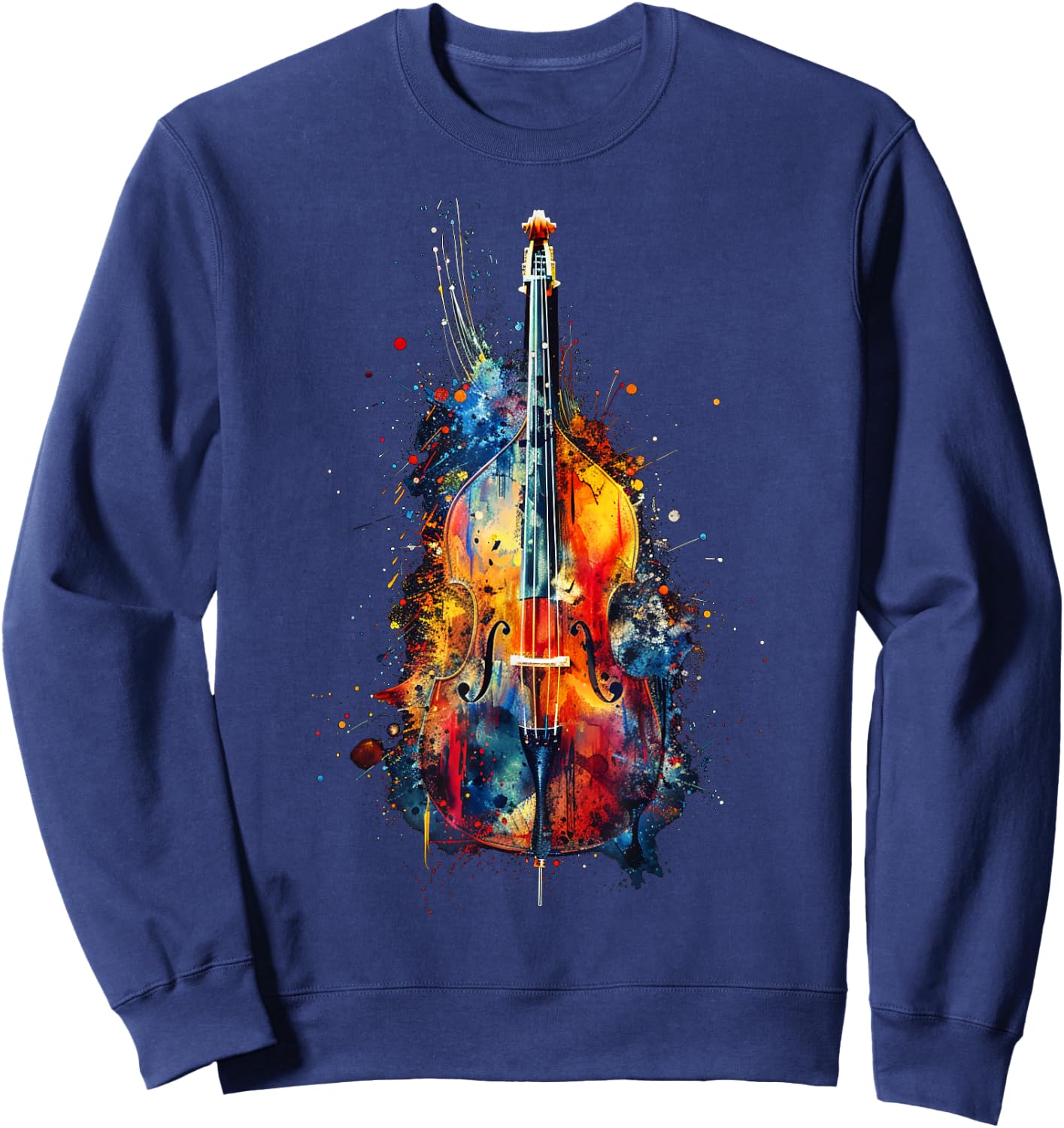 Upright Bass instrument on colorful painted Double Bass Sweatshirt - Sweatshirt | Navy