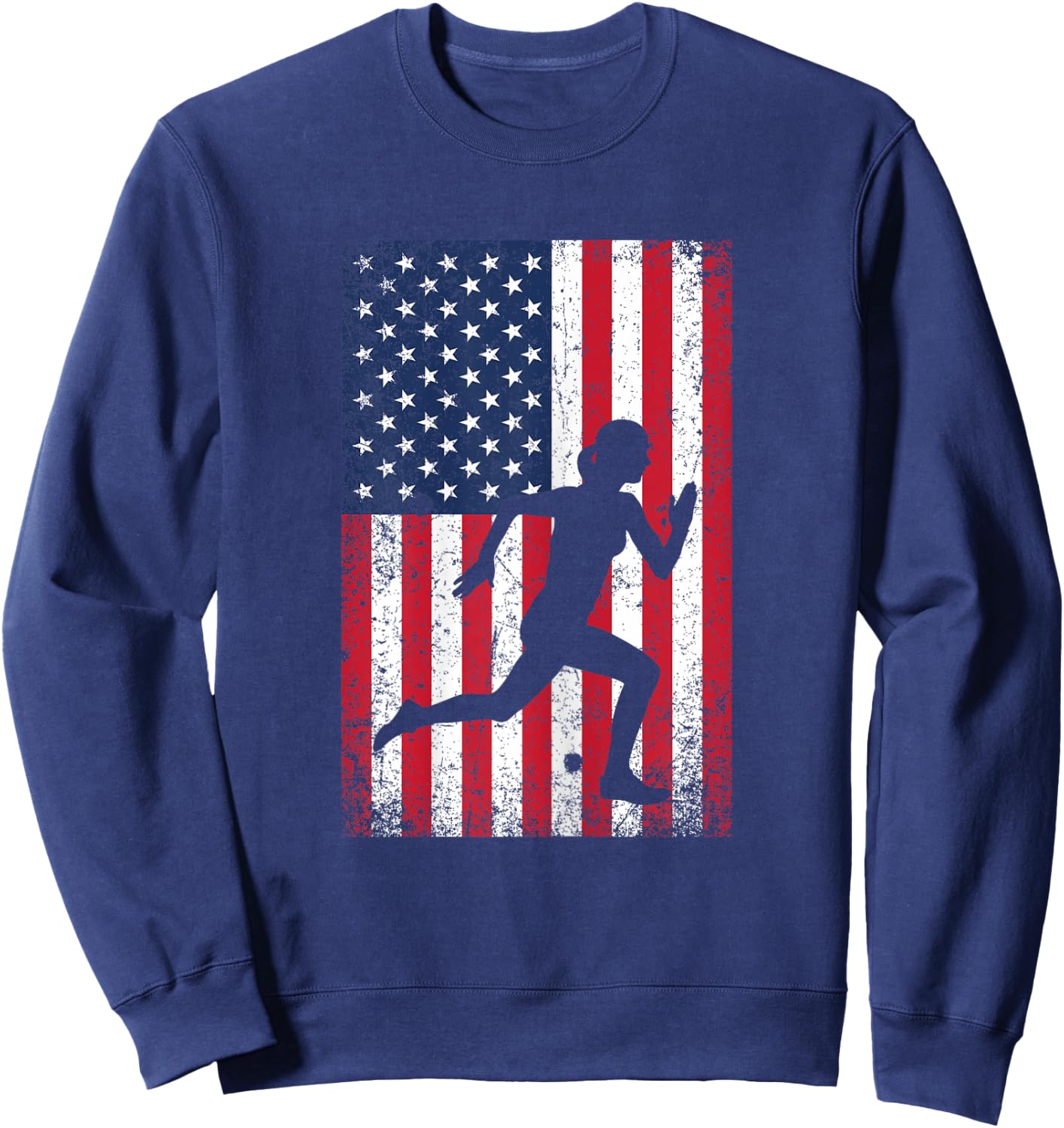 USA American Flag Running 4th of July Runner Patriotic Gift Sweatshirt - Sweatshirt | Navy