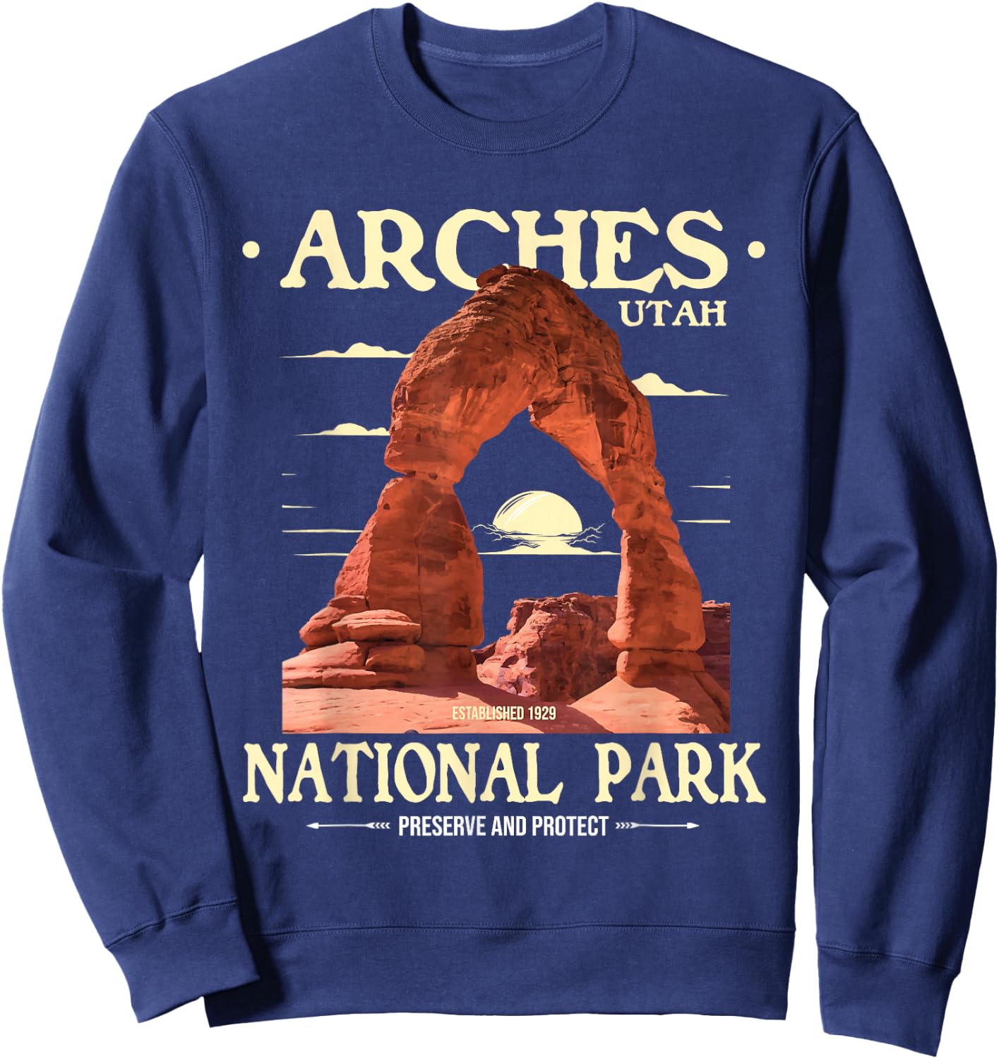 Arches National Park - Retro Hiking & Camping Lover Sweatshirt - Sweatshirt | Navy