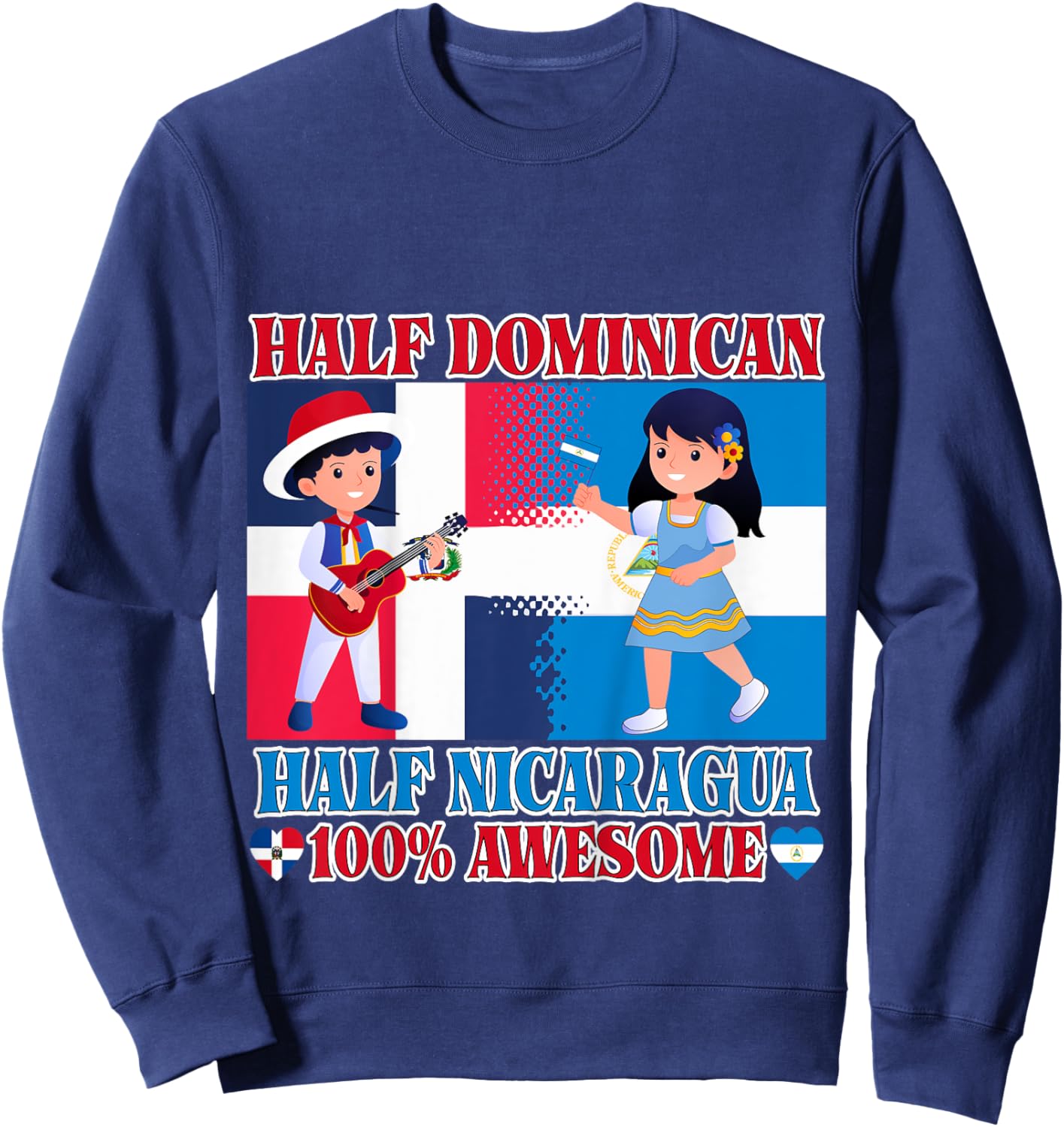 Half Nicaraguan Half Dominican Republic Flag Toddler Girls Sweatshirt - Sweatshirt | Navy