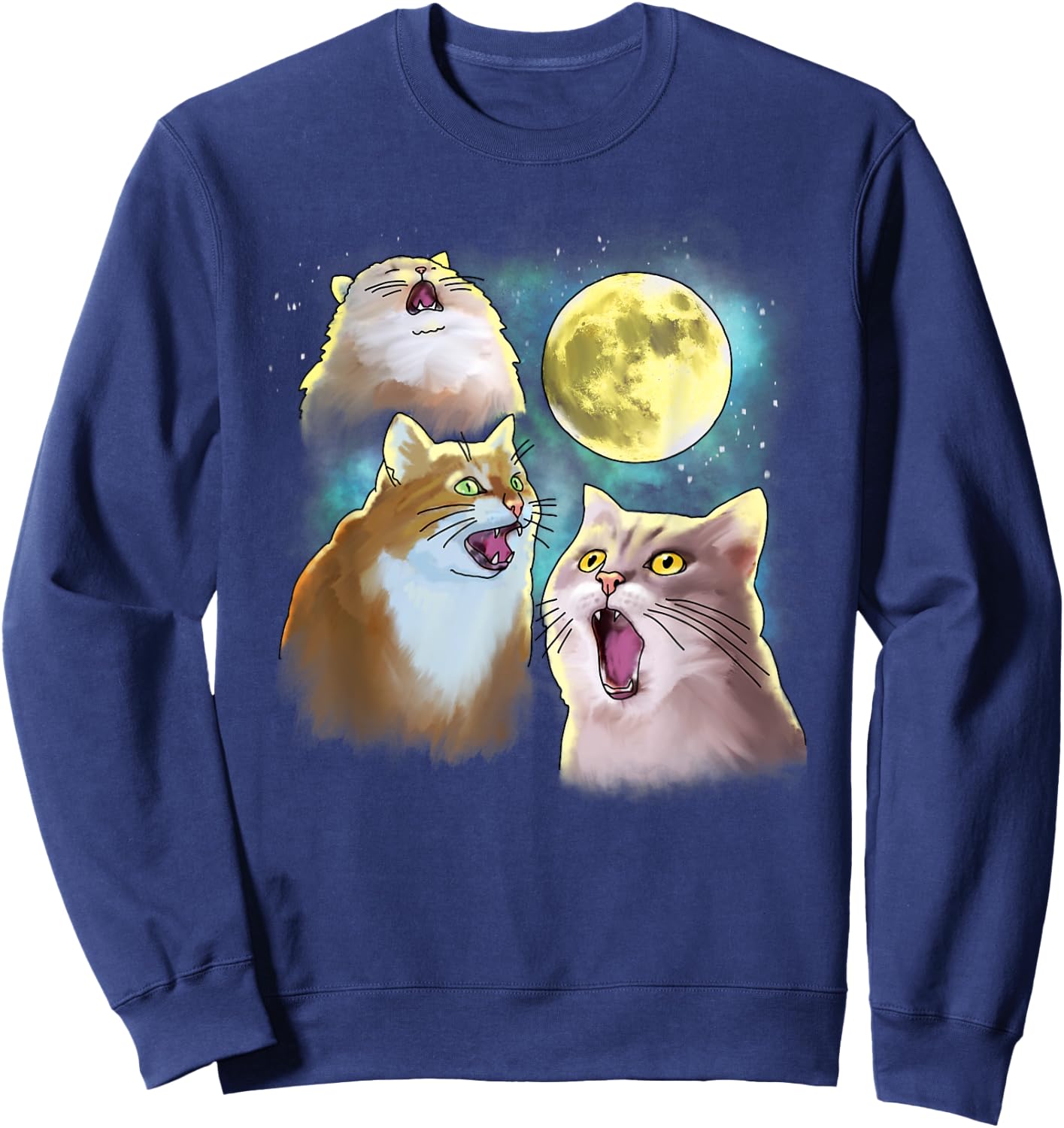 Three Cat Moon 3 Wolfs Funny Parody Women Kids Sweatshirt - Sweatshirt | Navy