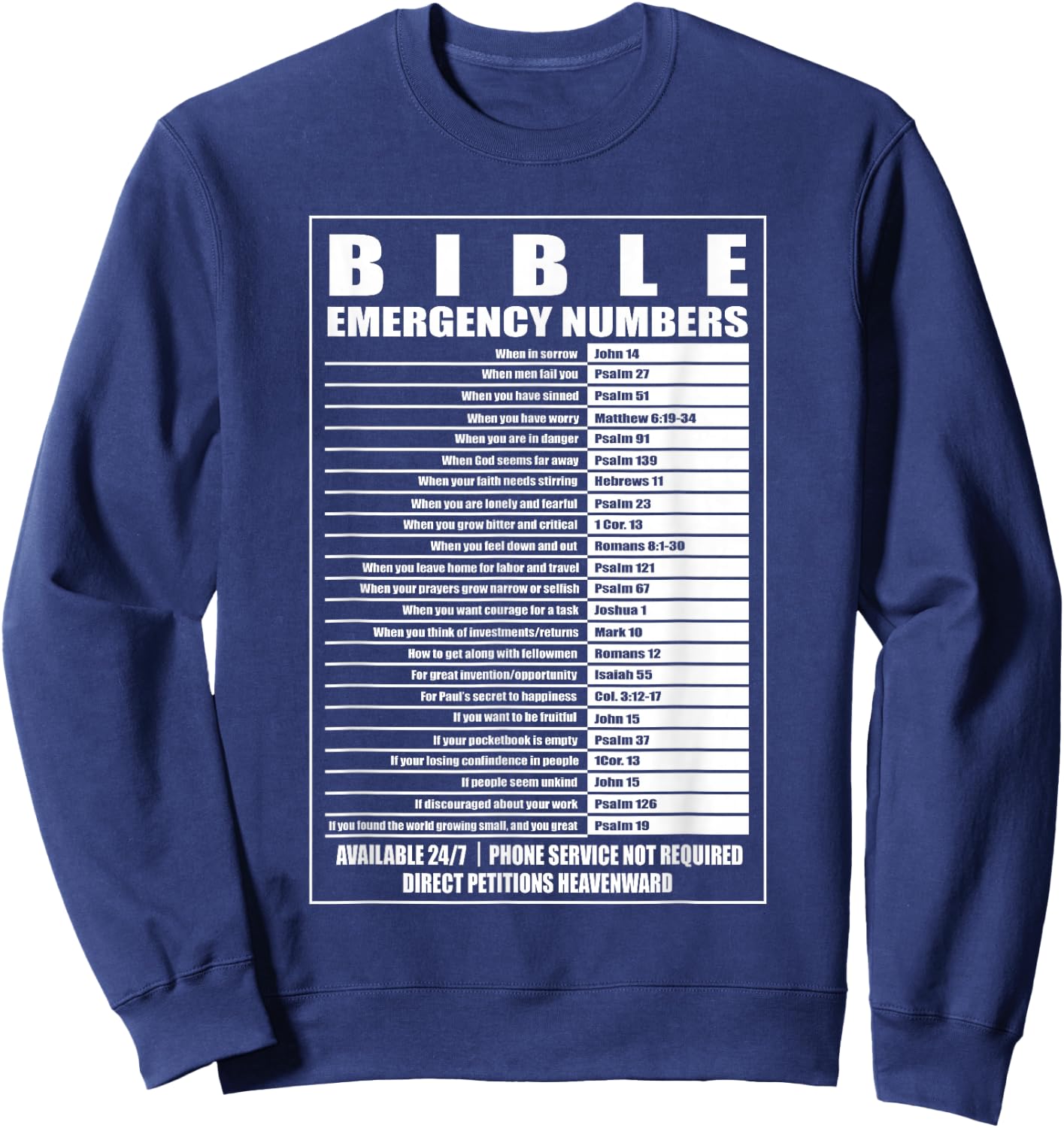Bible Emergency Numbers Religious Christian Sweatshirt - Sweatshirt | Navy