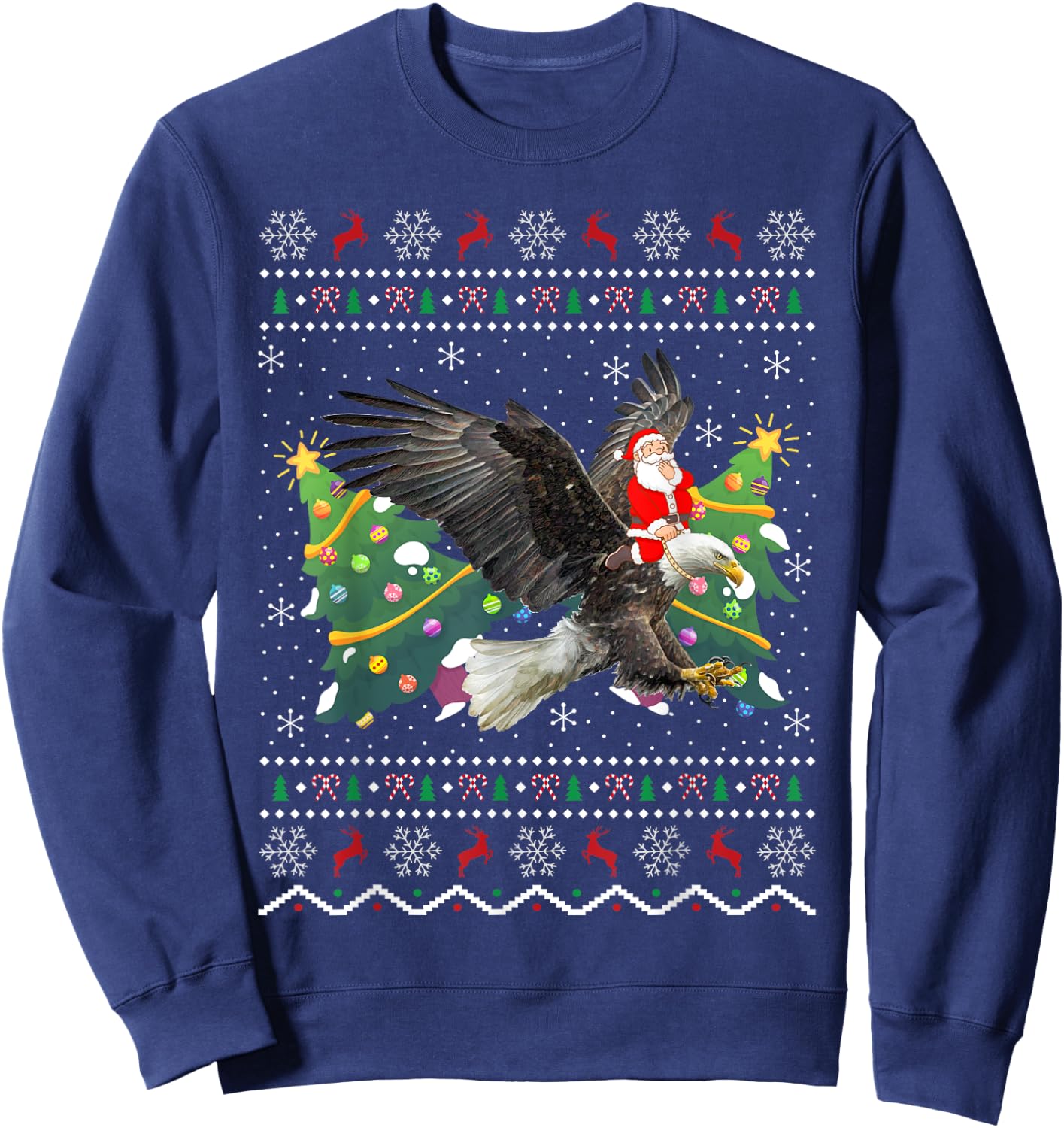 Eagle Lover Gift Ugly Santa Riding Eagle Christmas Sweatshirt - Sweatshirt | Navy