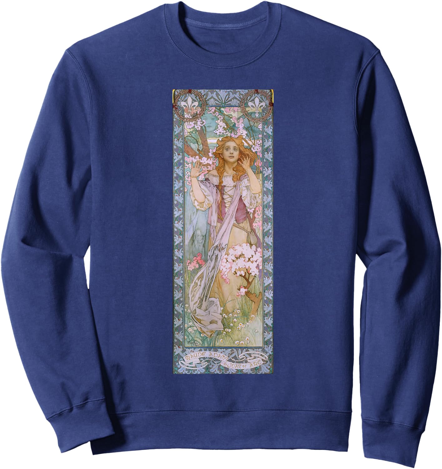 Jeanne d'Arc by Mucha | Art Nouveau Famous Artworks Sweatshirt - Sweatshirt | Navy