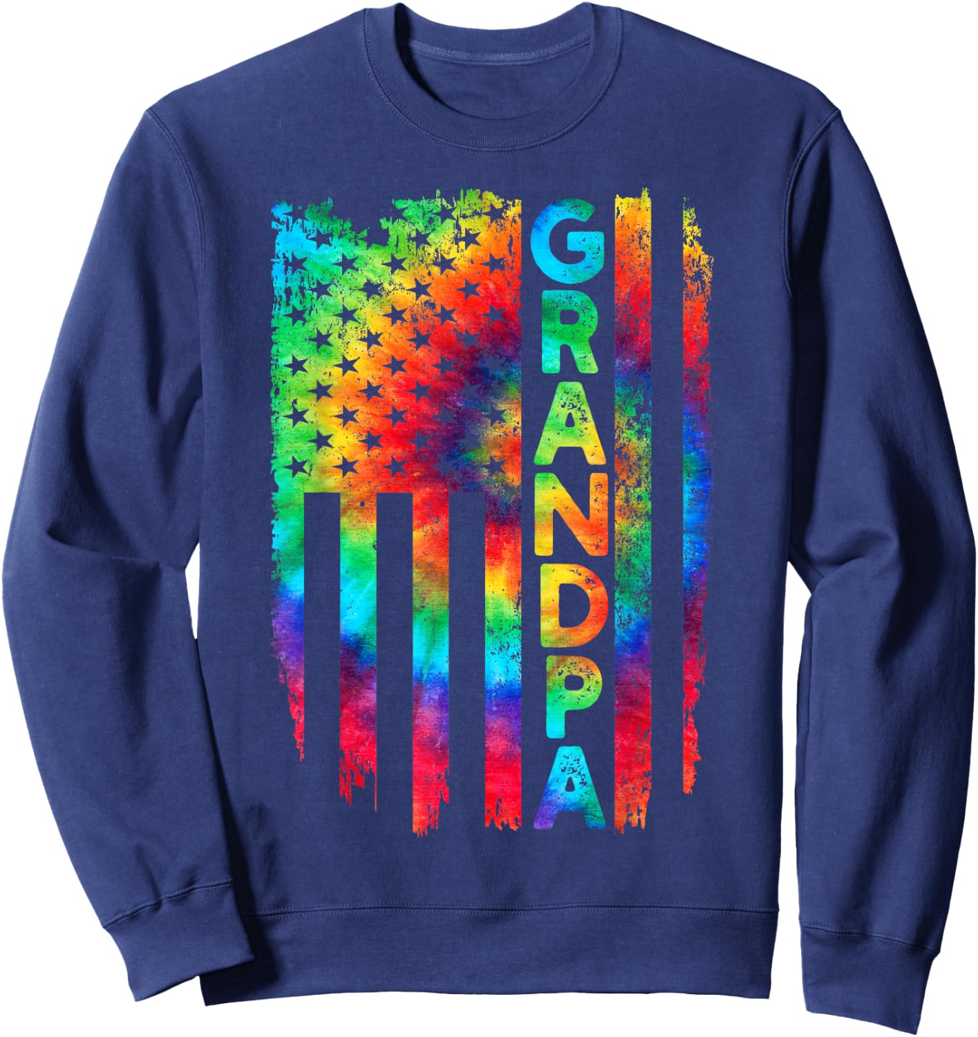 American Flag US Grandpa Tie Dye Father's Day 4th Of July Women Men Sweatshirt - Sweatshirt | Navy