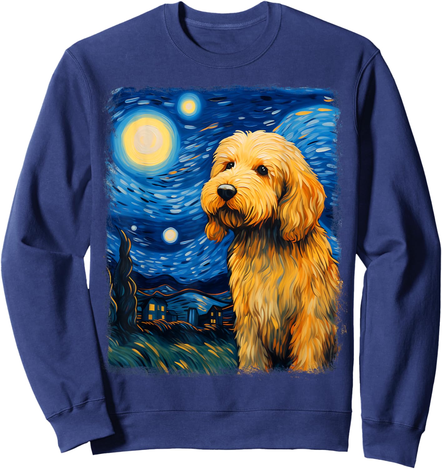Golden Doodle Goldendoodle Dog Starry Night Painting Sweatshirt - Sweatshirt | Navy