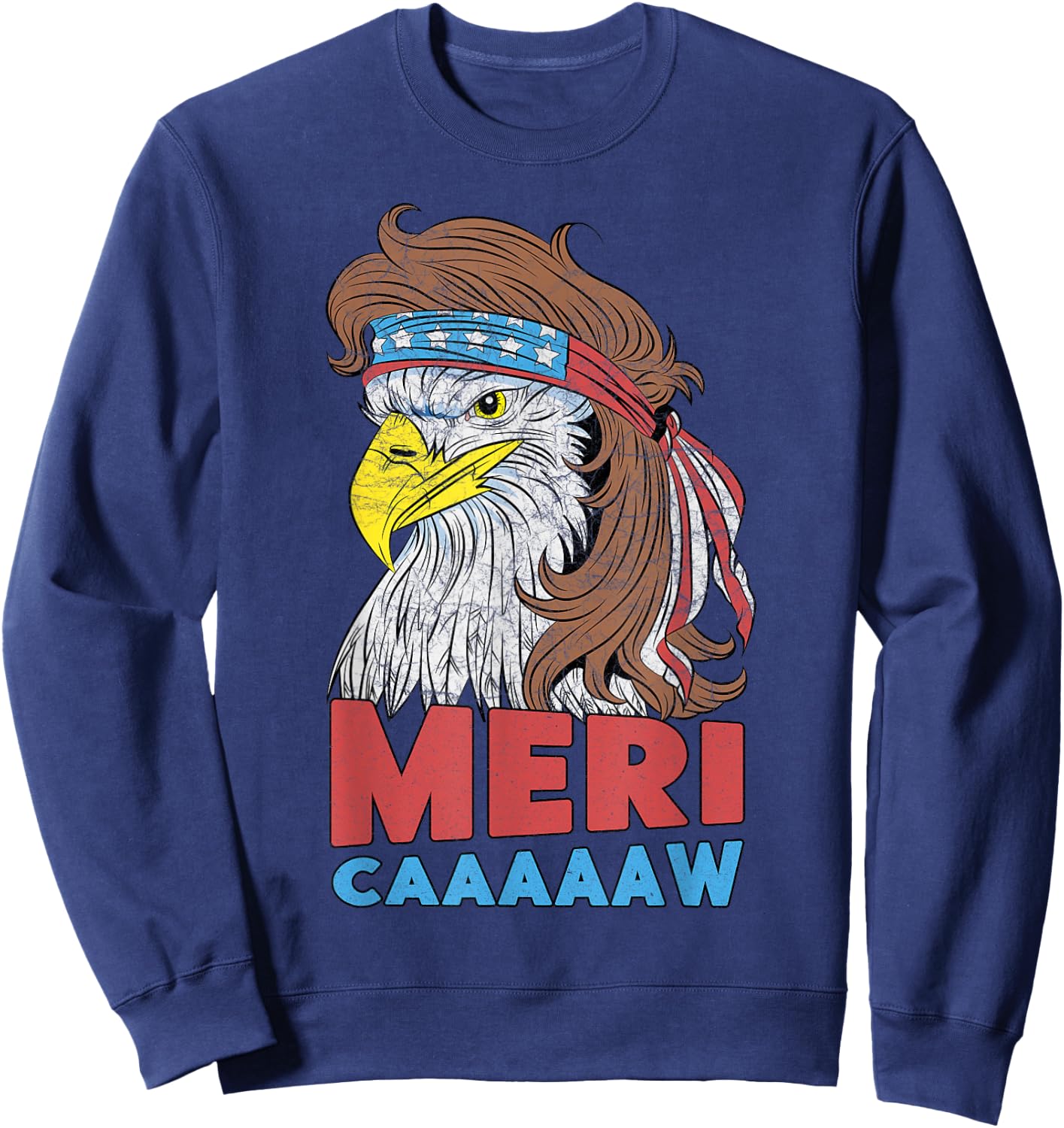 meri-caaaaaw - Eagle Mullet 4th Of July USA American Flag Sweatshirt - Sweatshirt | Navy