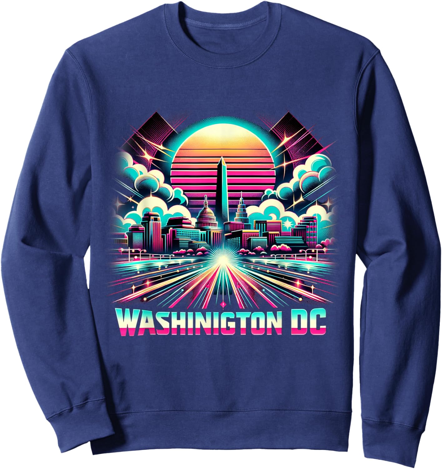 Washington DC Skyline Shirt 90s Retro US Capitol Souvenirs Sweatshirt - Sweatshirt | Navy