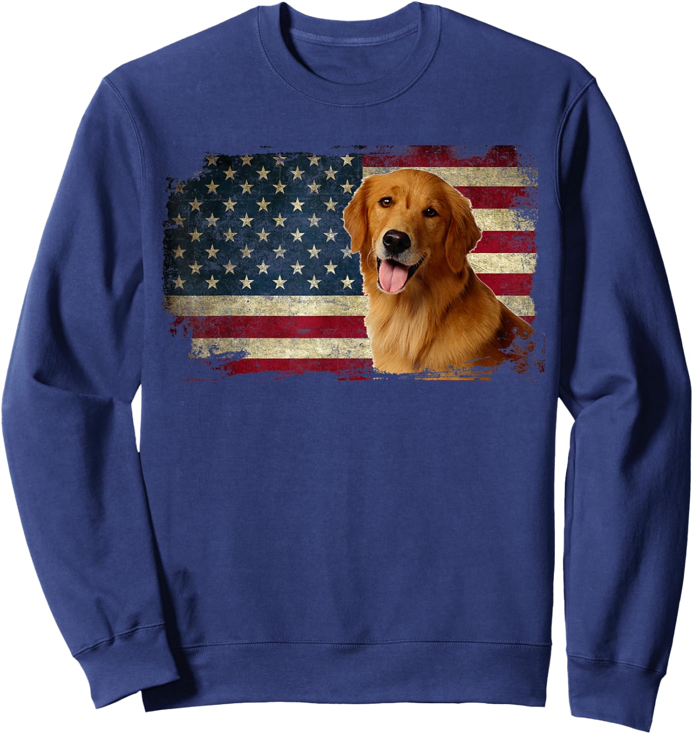 Golden Retriever American Flag Patriotic Dog Lover Sweatshirt - Sweatshirt | Navy