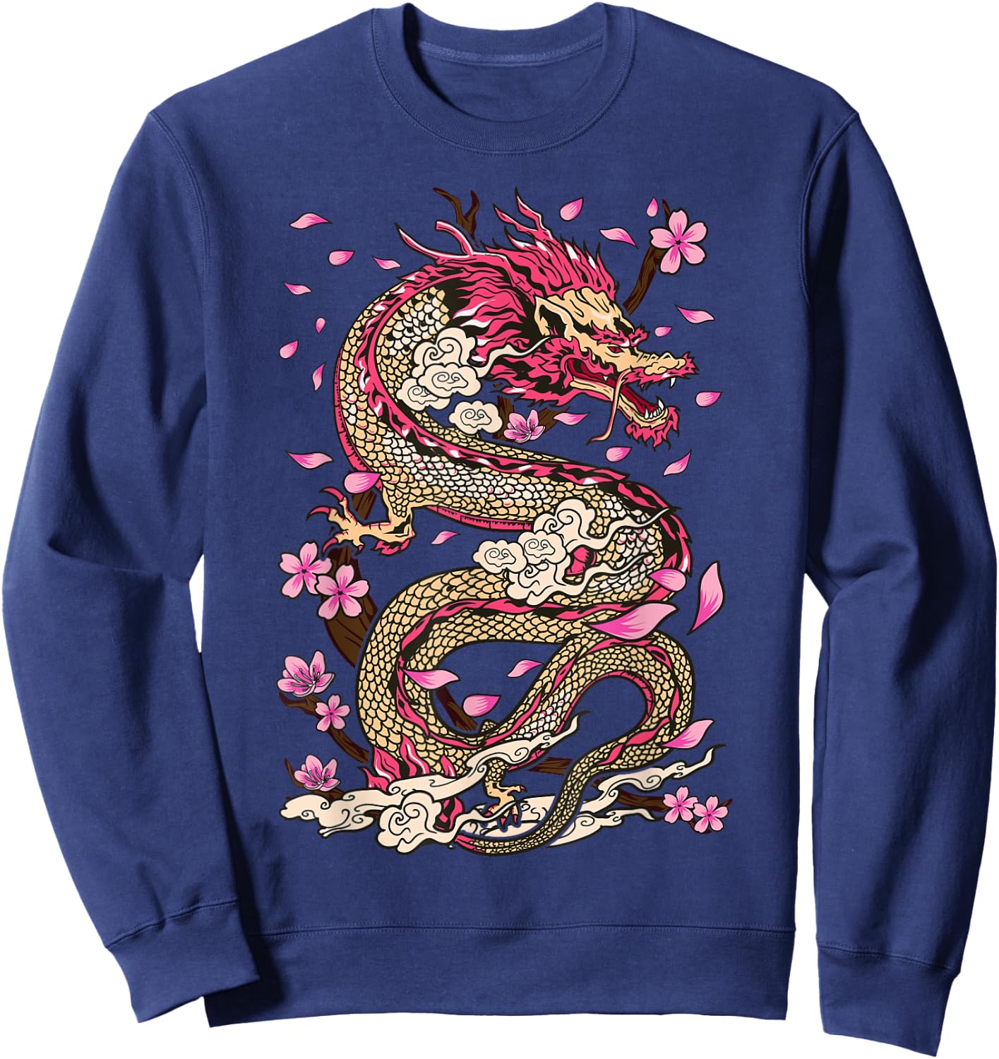 Dragon Japanese Mythology Sakura Japanese Dragon Sweatshirt - Sweatshirt | Navy