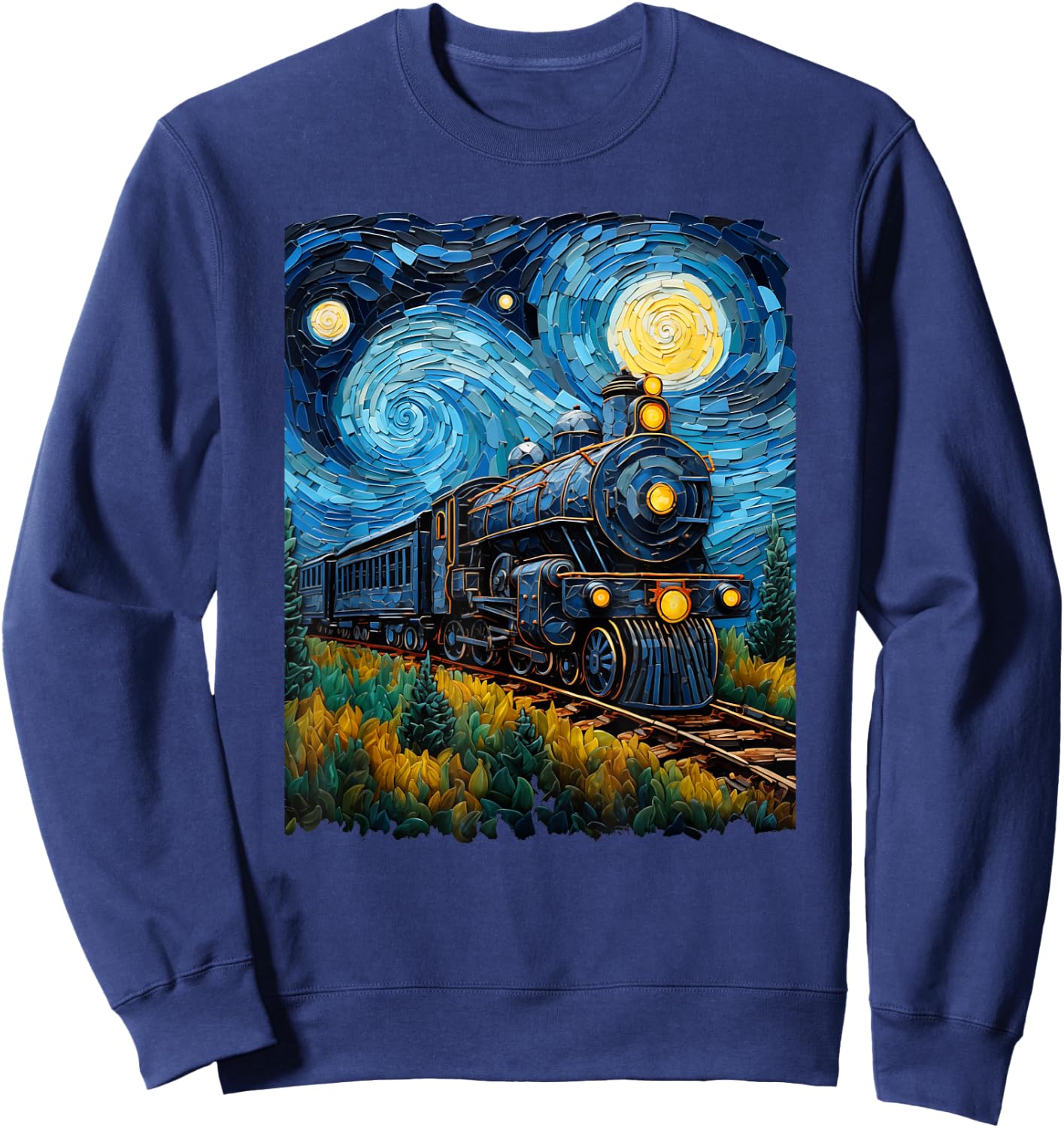 Steam Locomotive Van Gogh Style Sweatshirt - Sweatshirt | Navy