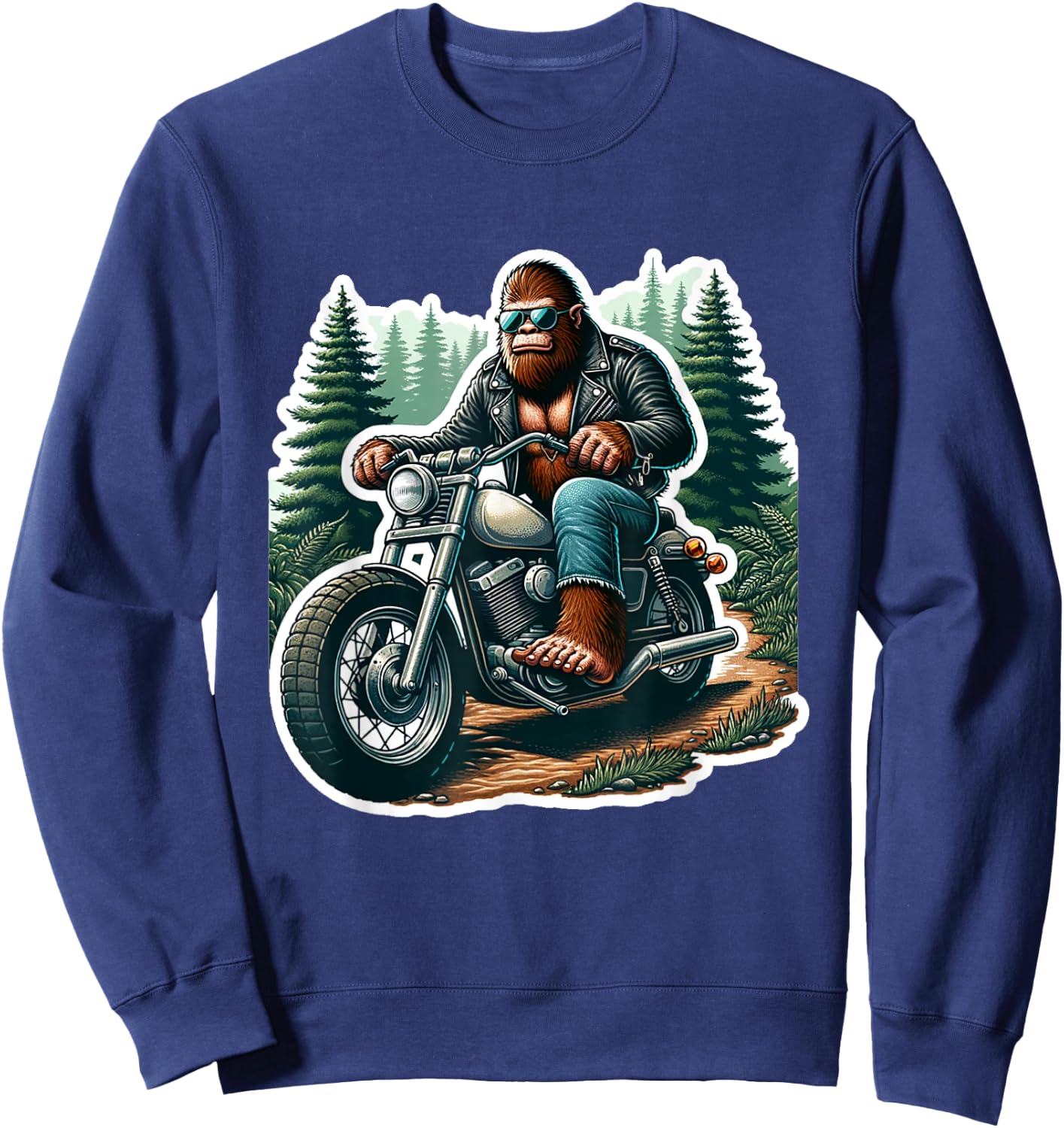 Funny Bigfoot Sasquatch Riding Motorcycle Bike Biker Sweatshirt - Sweatshirt | Navy