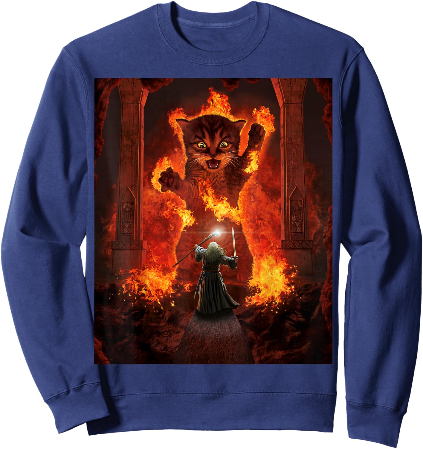 Balrog Cat Funny Kitten Kitty Cat Lover Men Women Sweatshirt - Sweatshirt | Navy