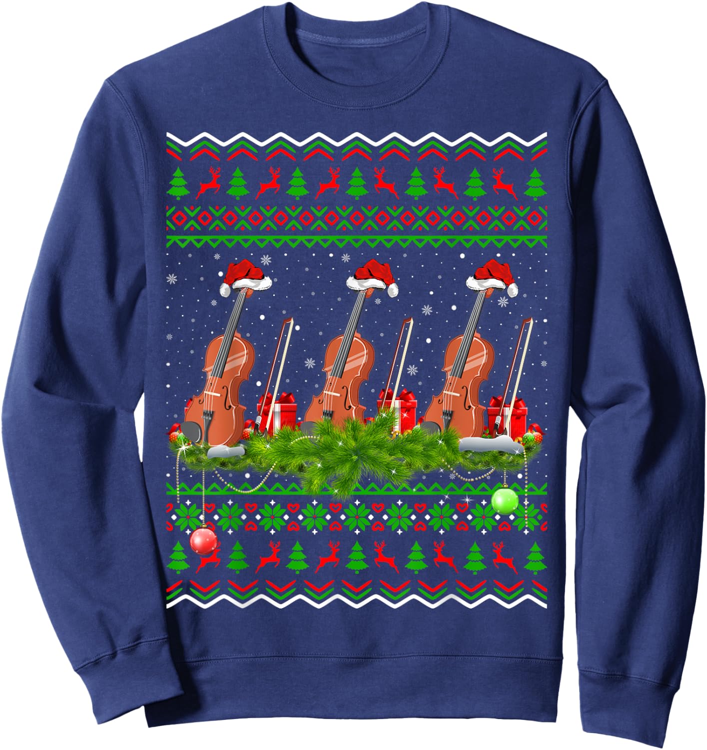 Violin Music Lover Xmas Gift Ugly Christmas Violin Sweatshirt - Sweatshirt | Navy