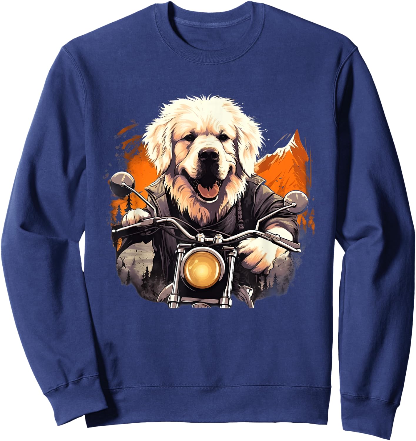 Biker Great Pyrenees Dog Riding Motorbike Sweatshirt - Sweatshirt | Navy